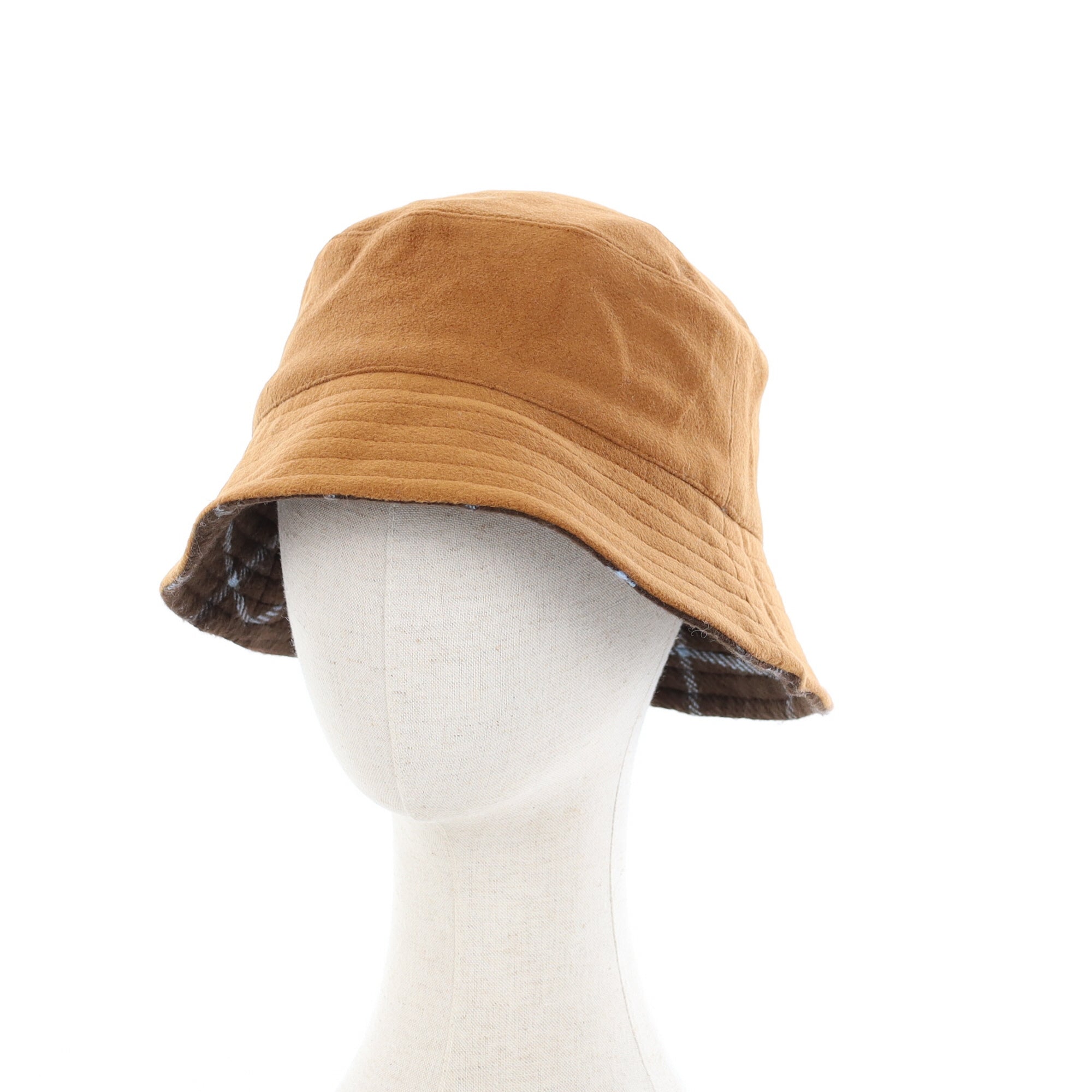 Unisex Chocolate & Blue Check Reversible Cashmere Bucket Hat Men’s - M Women’s - L