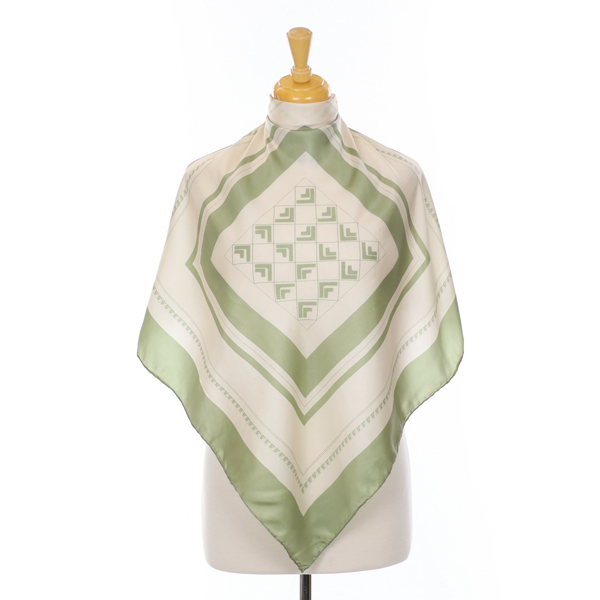 Italian Green and Cream Vintage Silk Scarf