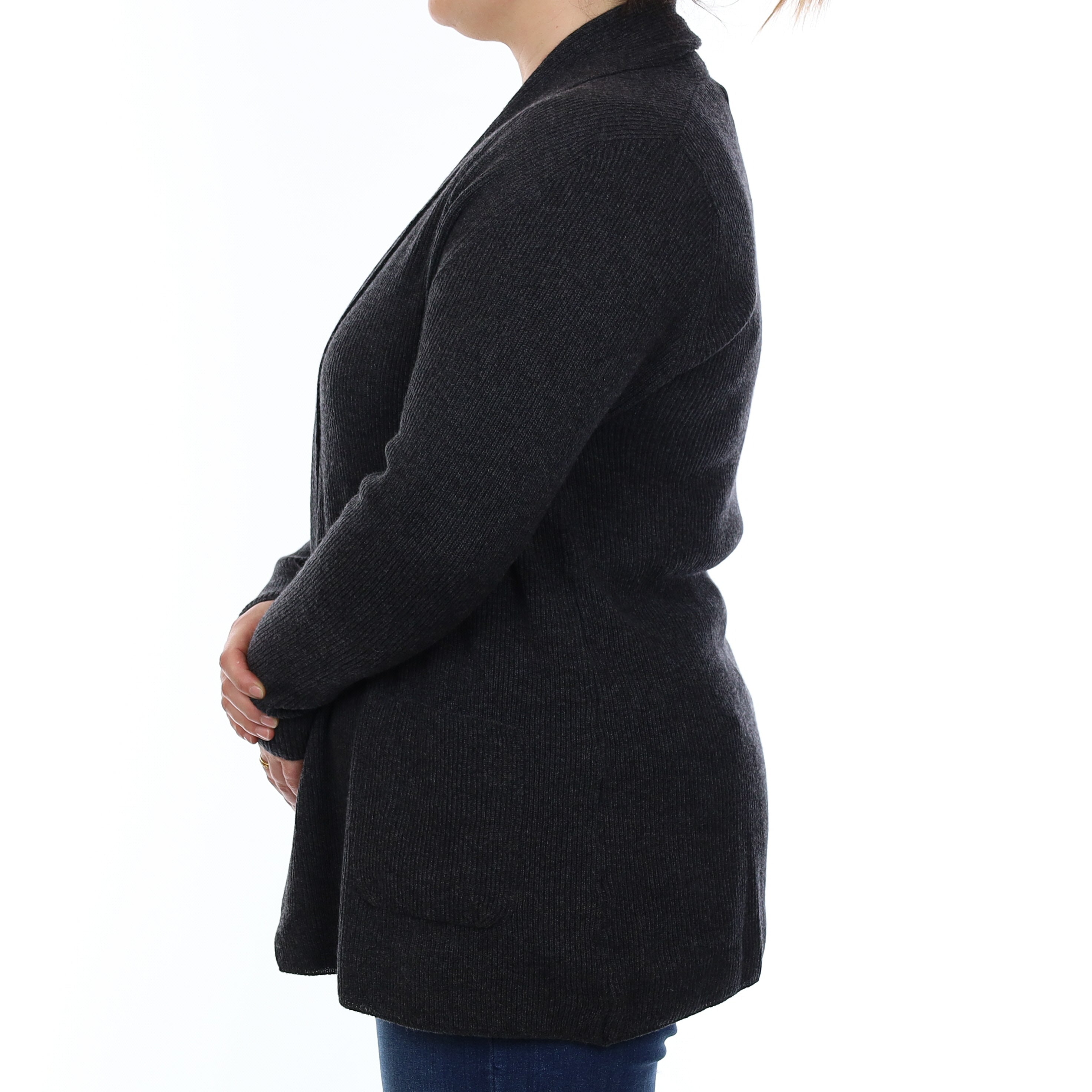 Brand New Scottish Graphite Grey Rib Cashmere Edge to Edge Cardigan Large