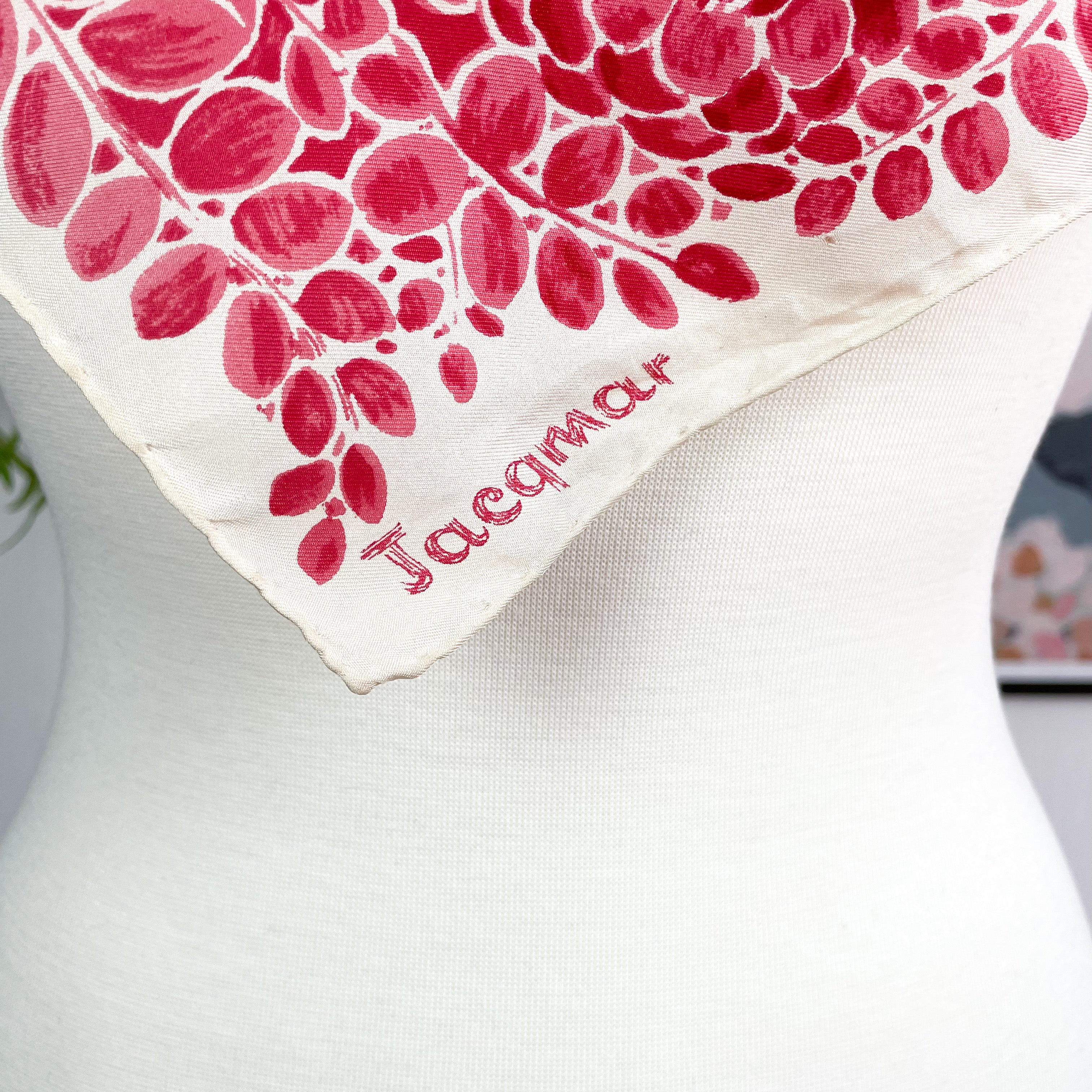 Small 1970s Jacqmar Floral Vintage Silk Scarf