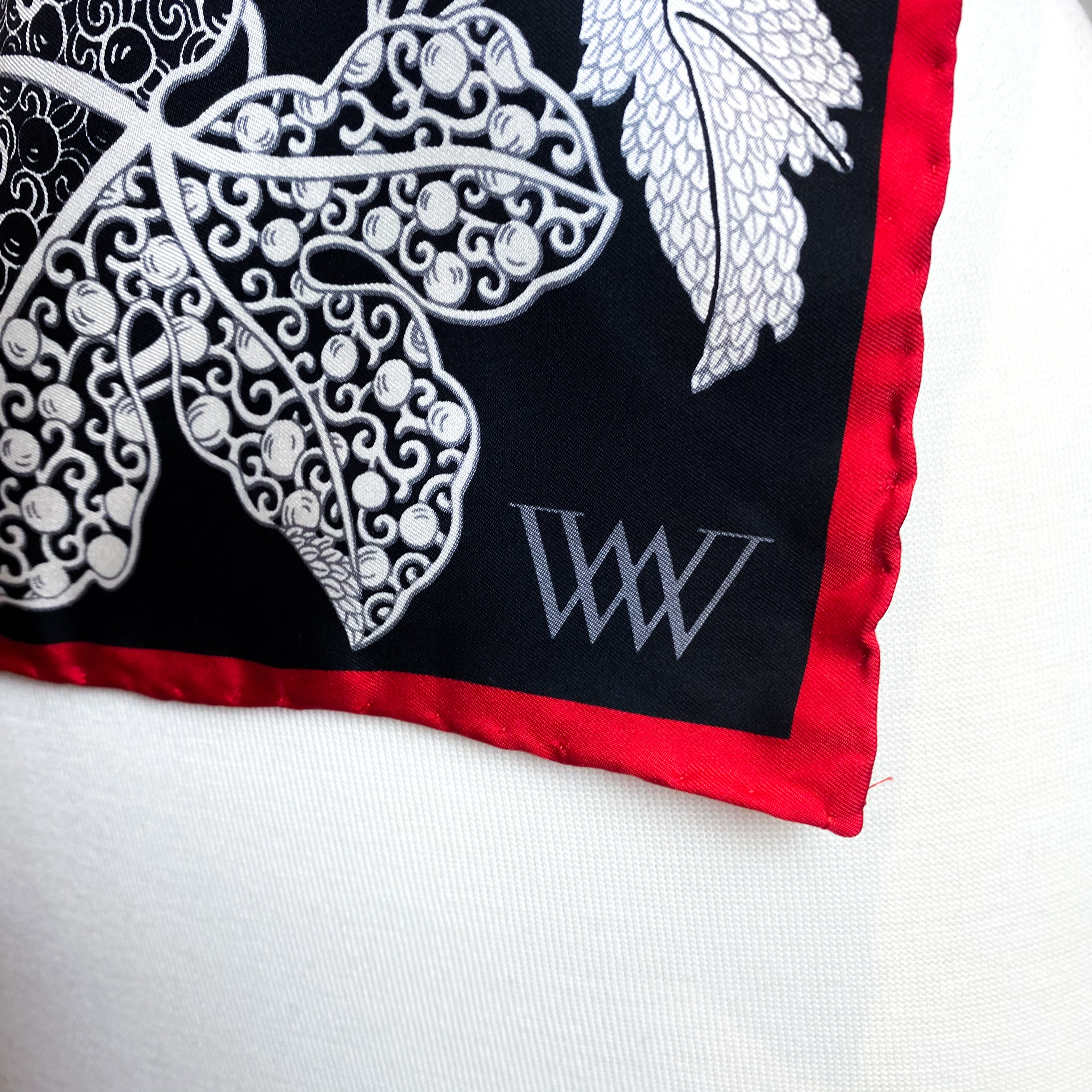 Black White and Red Etched Silk Scarf
