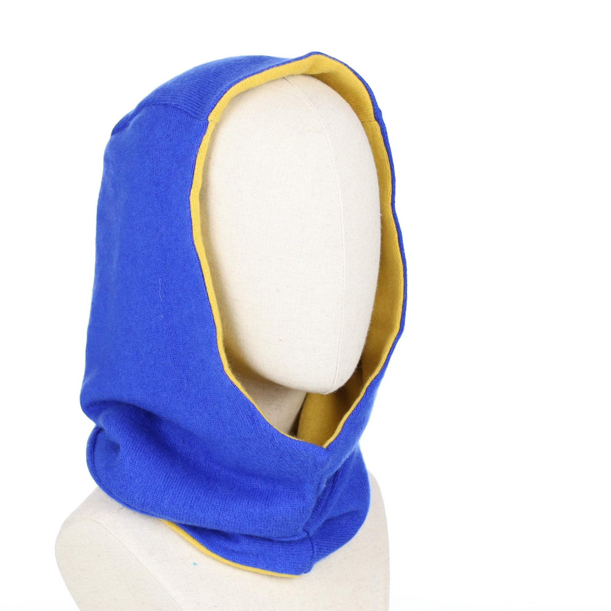 Cobalt and Sunflower Yellow Luxury Reversible Cashmere Hood Unisex