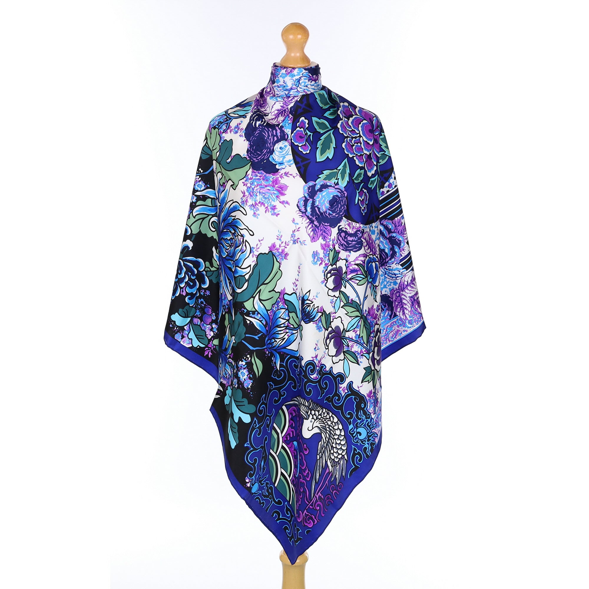 Blue Floral Silk Scarf