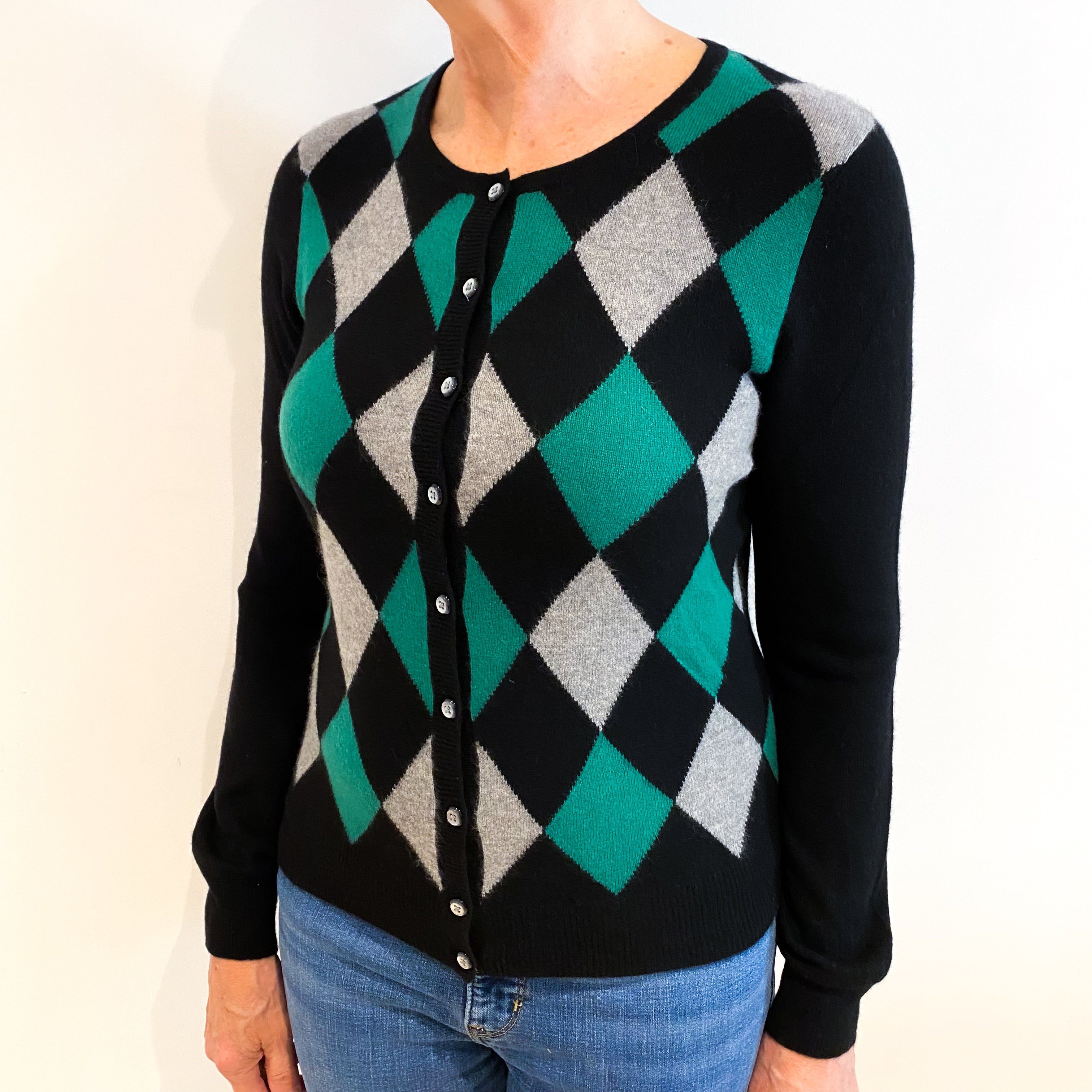 Black Diamond Print Crew Neck Cardigan Medium