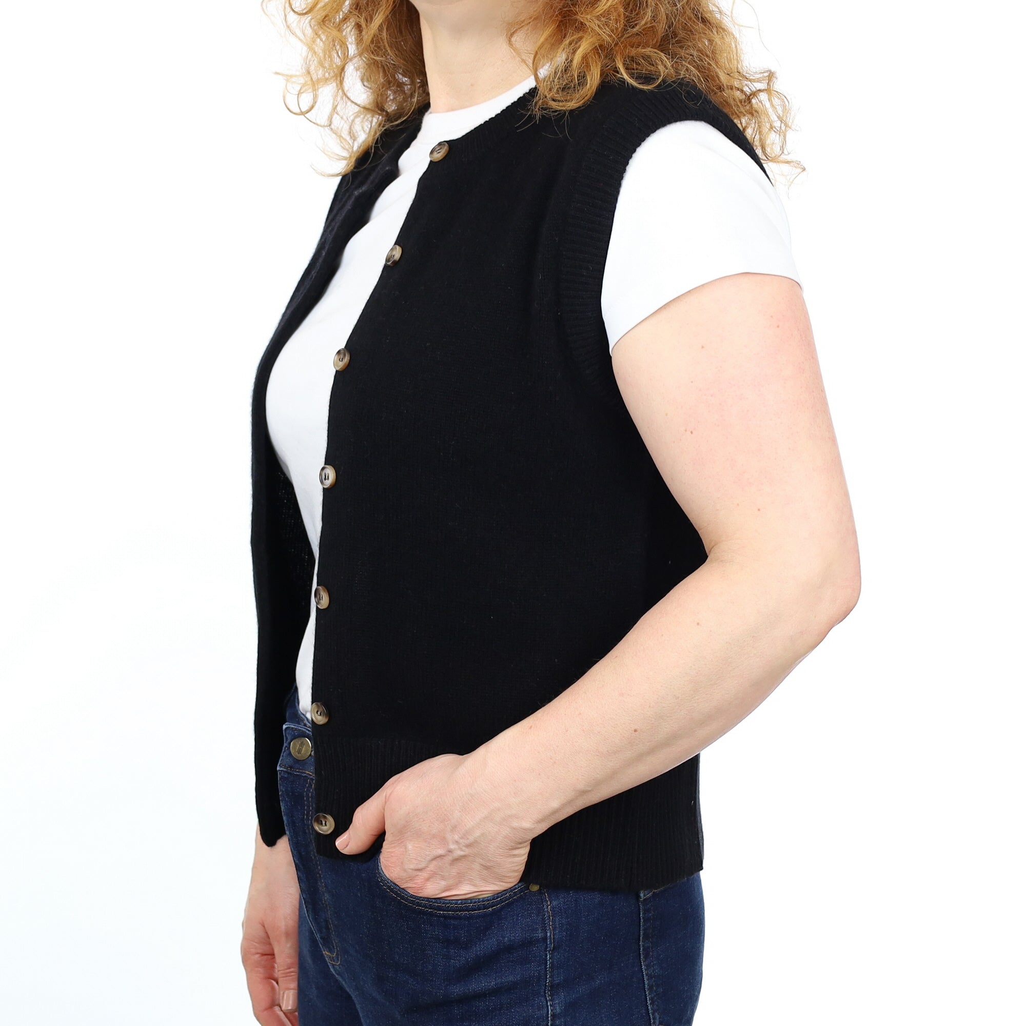 Brand New Black Luxury Cashmere Crew Neck Waistcoat Medium UK 12-14