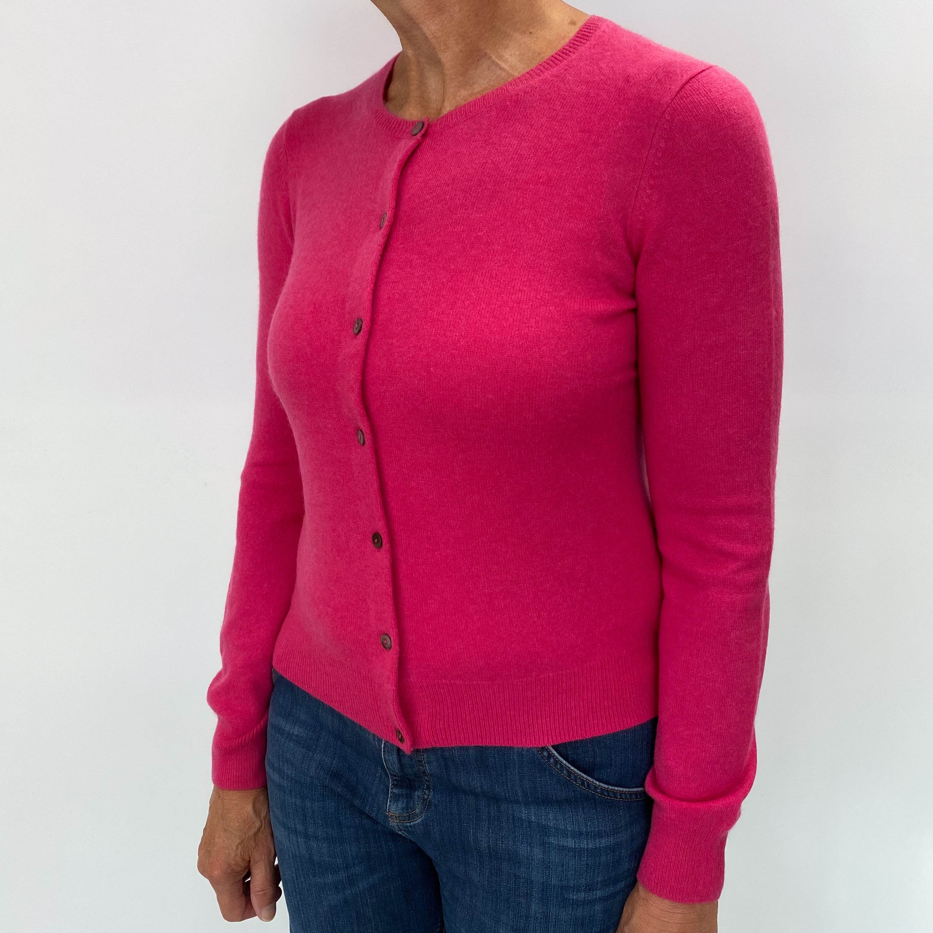 Rose Pink Cashmere Crew Neck Cardigan Medium