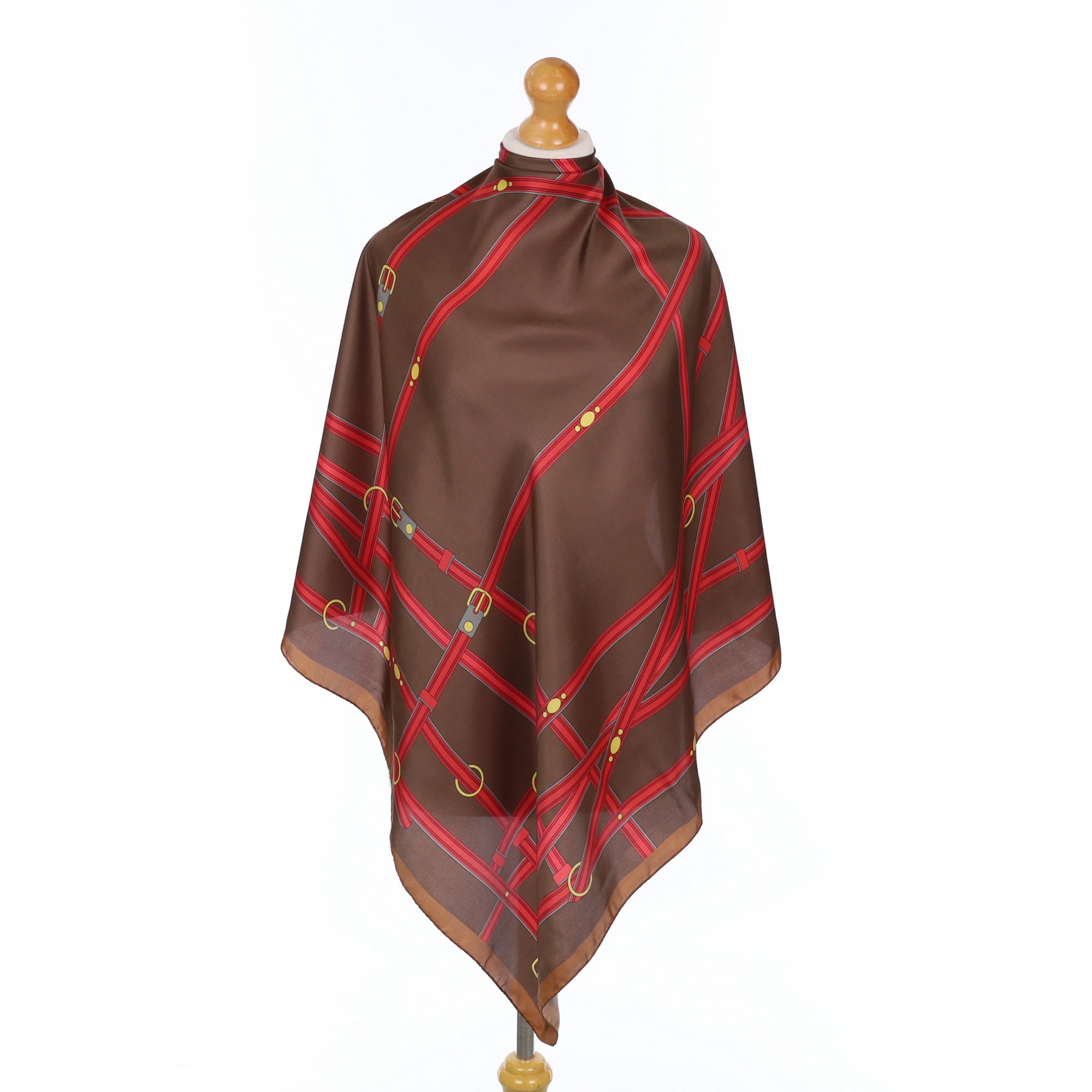 Italian Red and Brown Buckle Design Silk Scarf