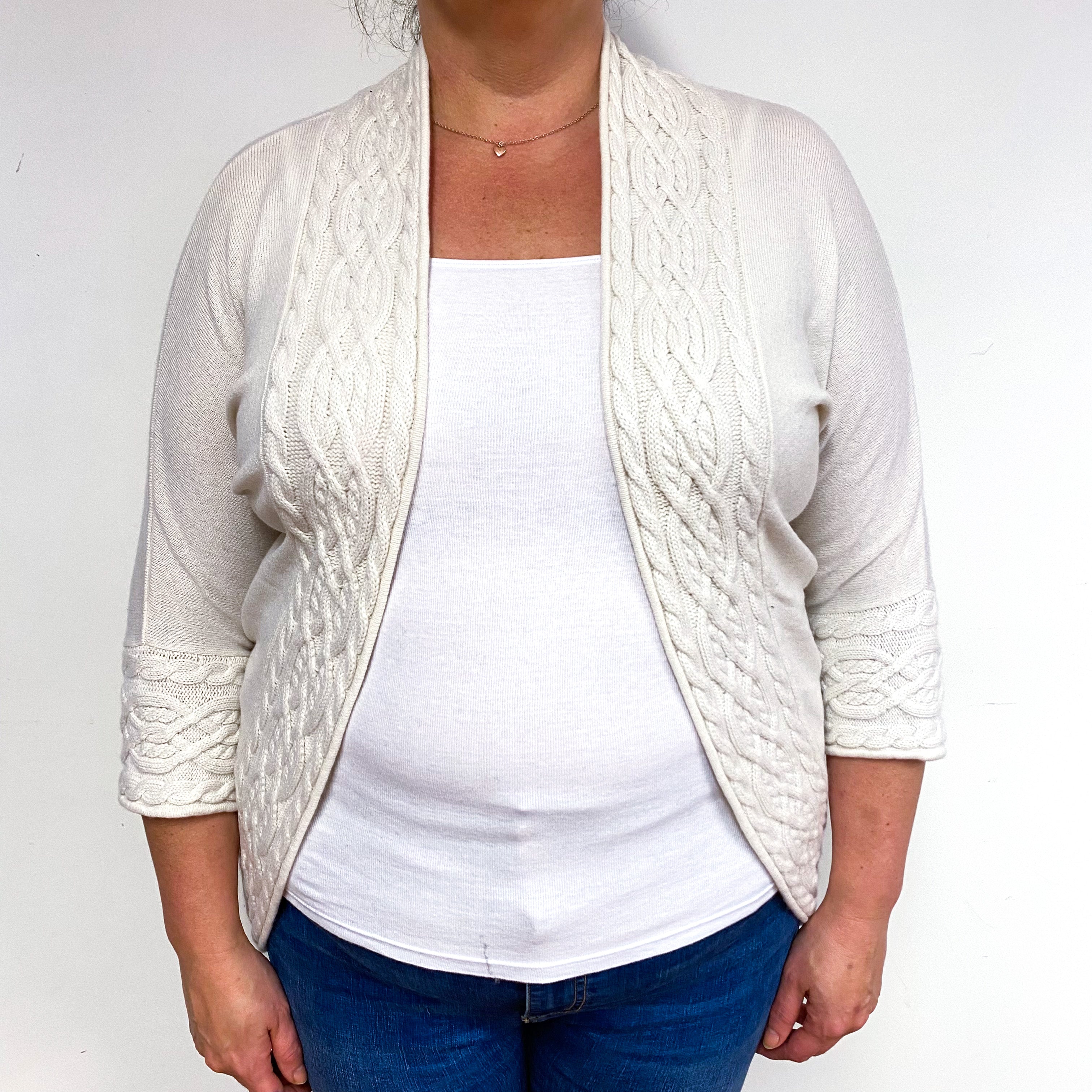 Cream 3/4 Sleeve Cashmere Edge to Edge Cardigan Extra Large