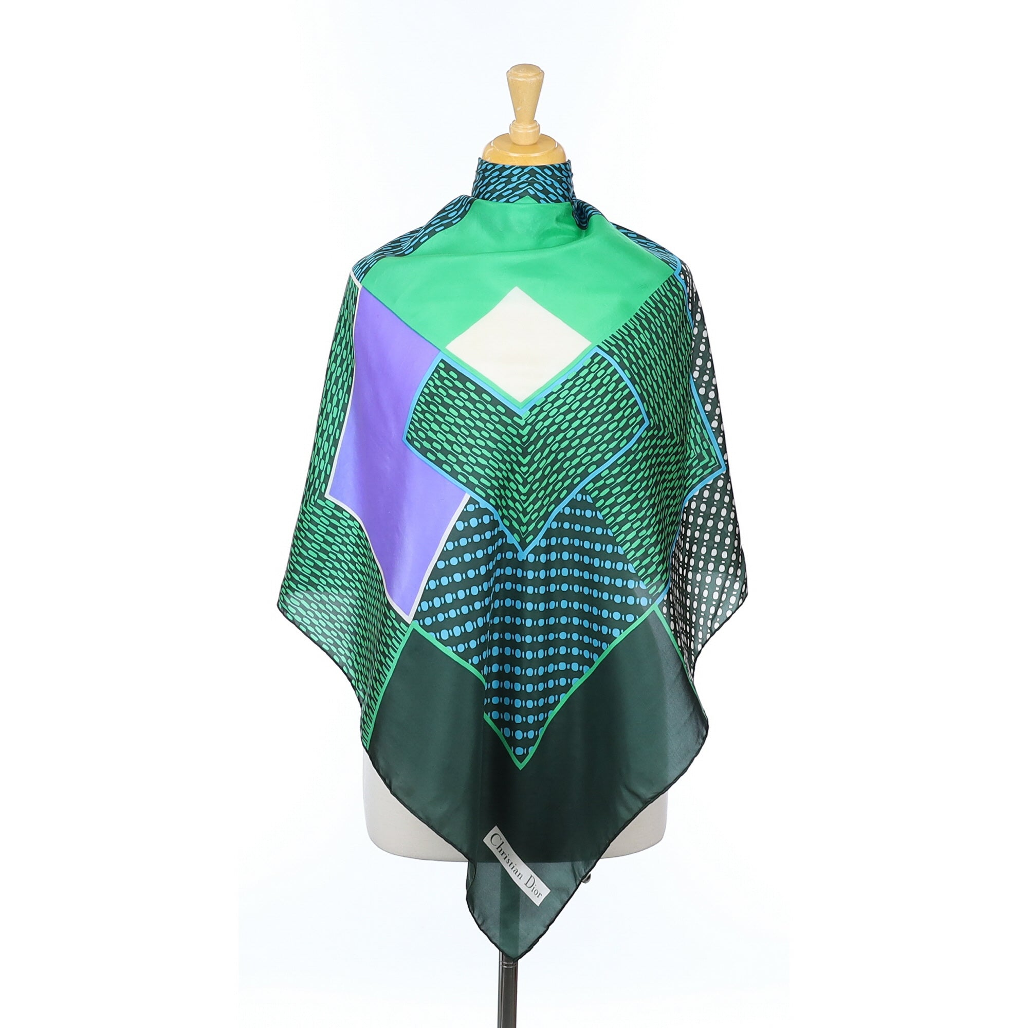 Christian Dior Green Abstract Vintage Silk Scarf