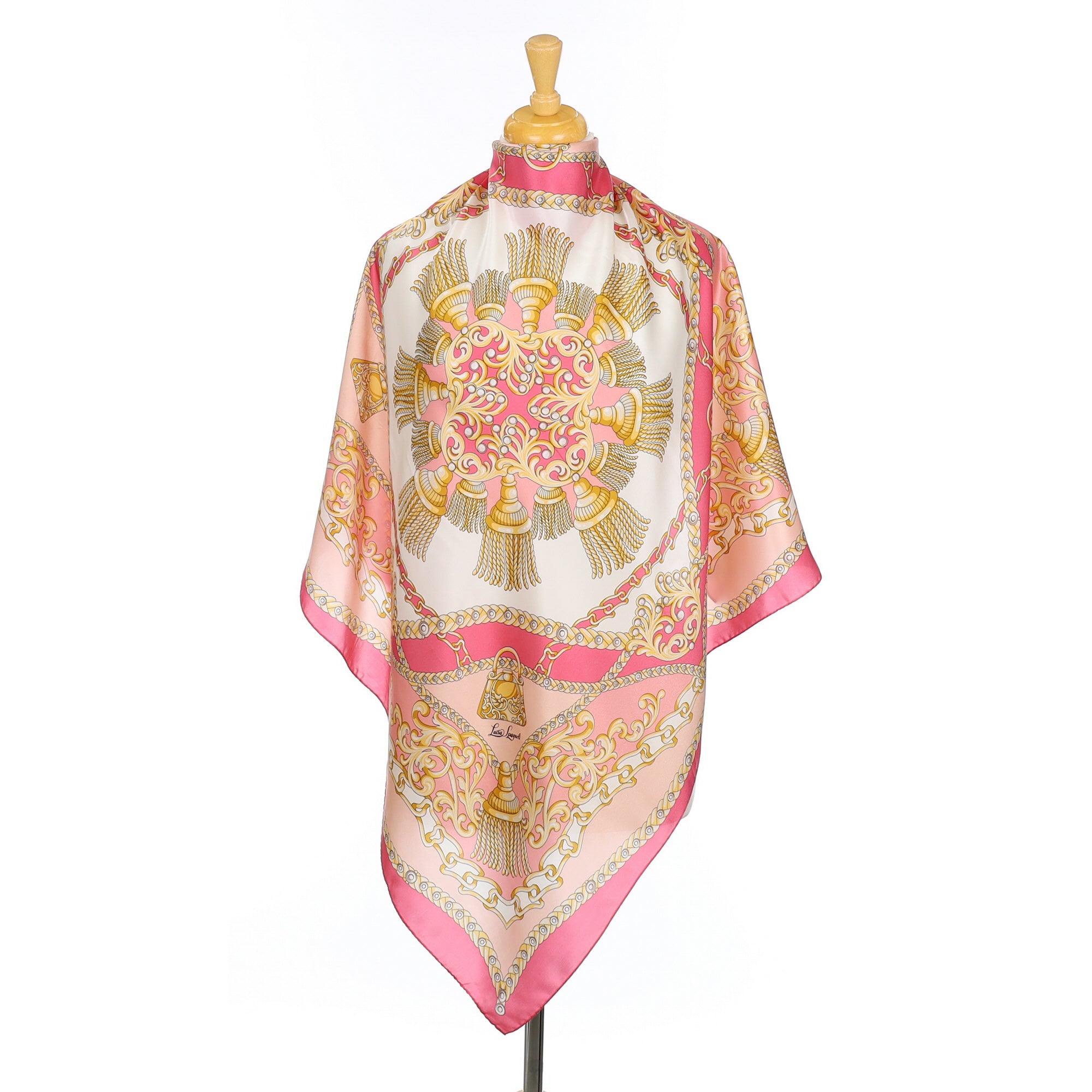 Italian Luisa Spagnoli Pink and Cream Silk Scarf