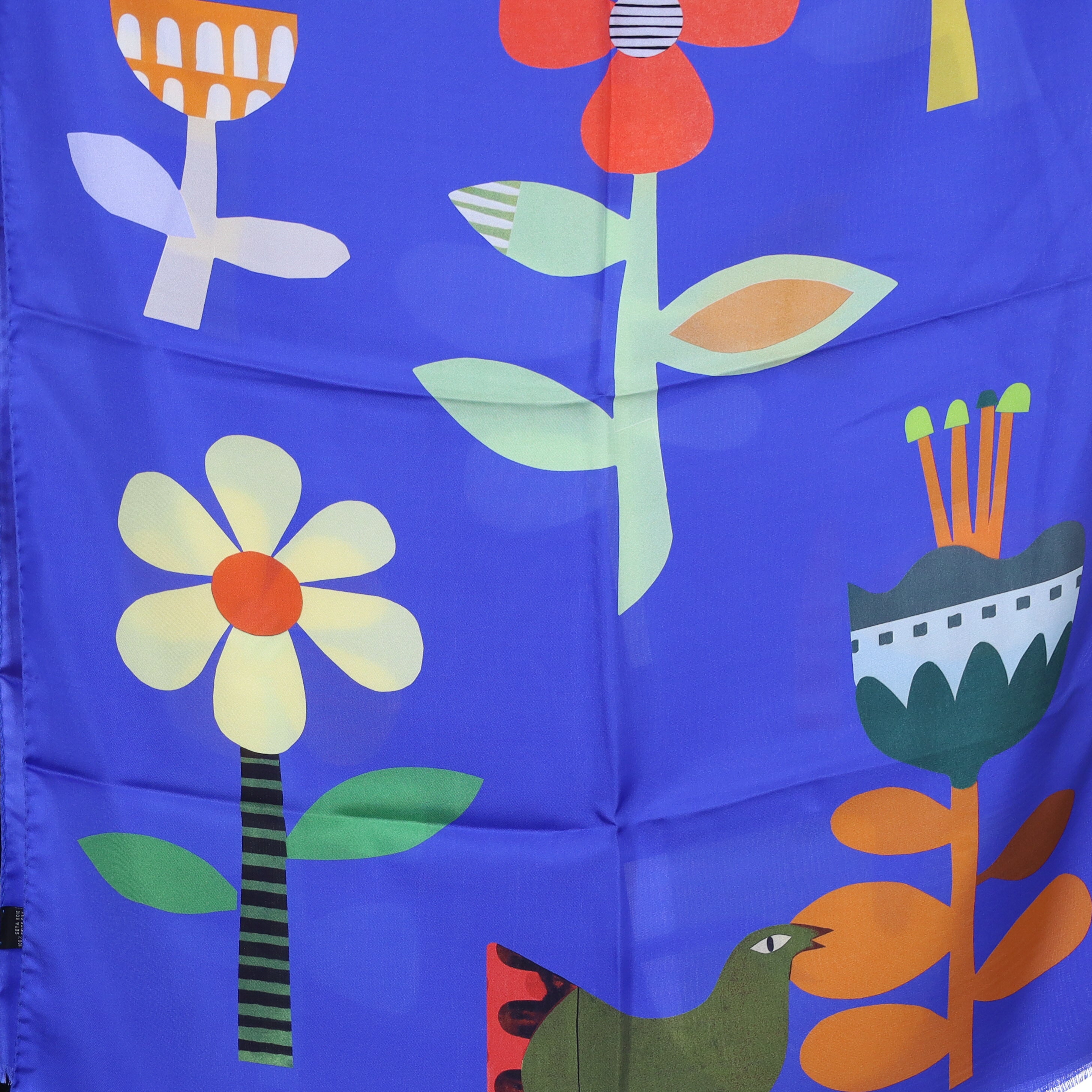 Brand New Italian Royal Blue Floral Design Silk Wrap