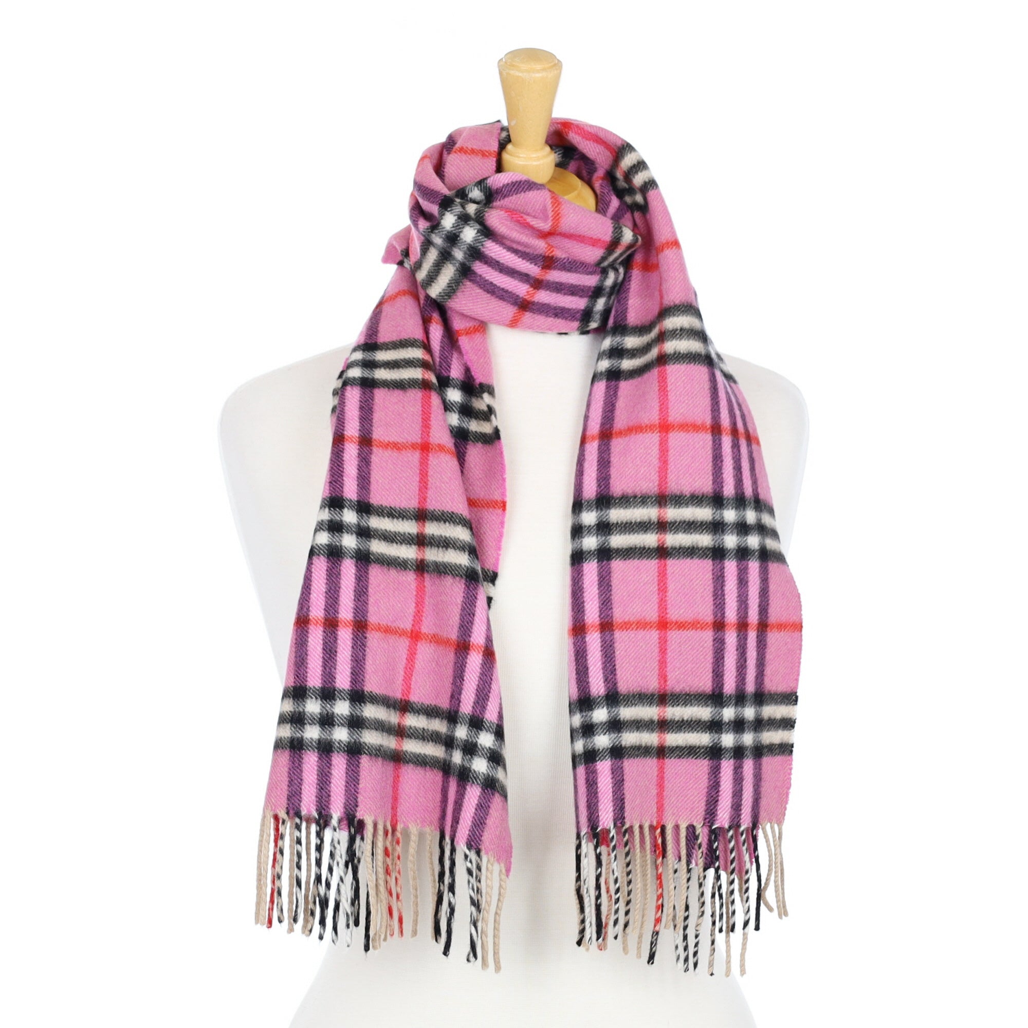 Burberry Foxglove Pink Checked Cashmere Woven Scarf