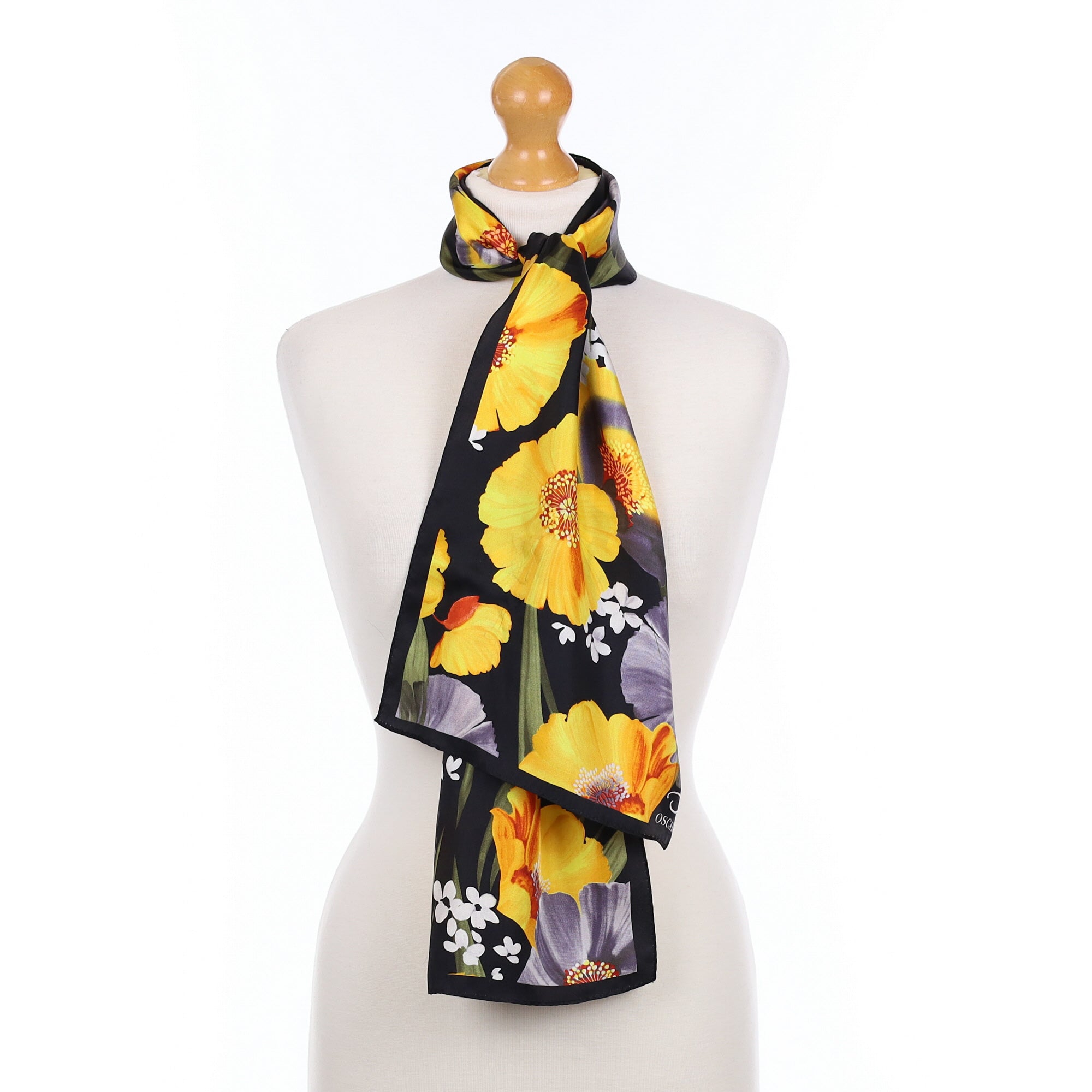 Black & Yellow Floral Silk Scarf