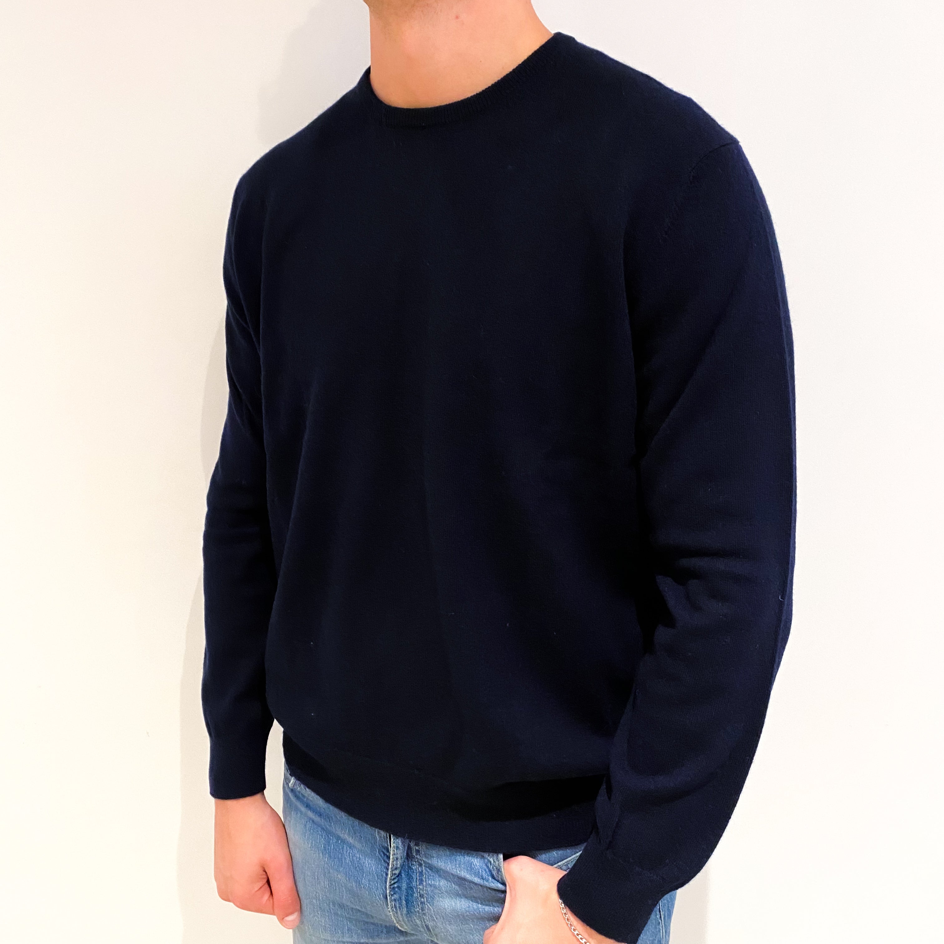 Men's Navy Blue Cashmere Crew Neck Jumper XXL