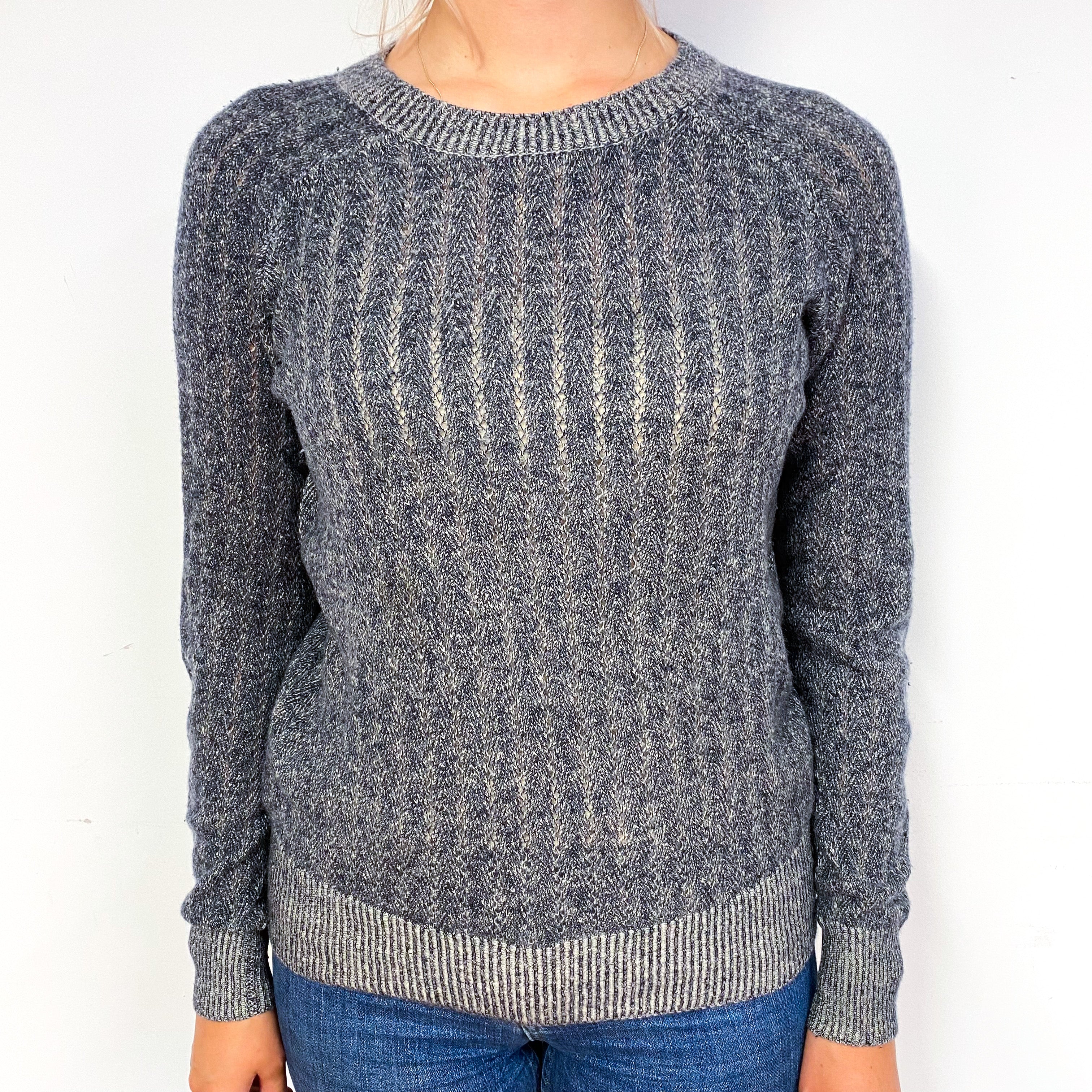 Navy and Grey Marl Cashmere Crew Neck Jumper Small
