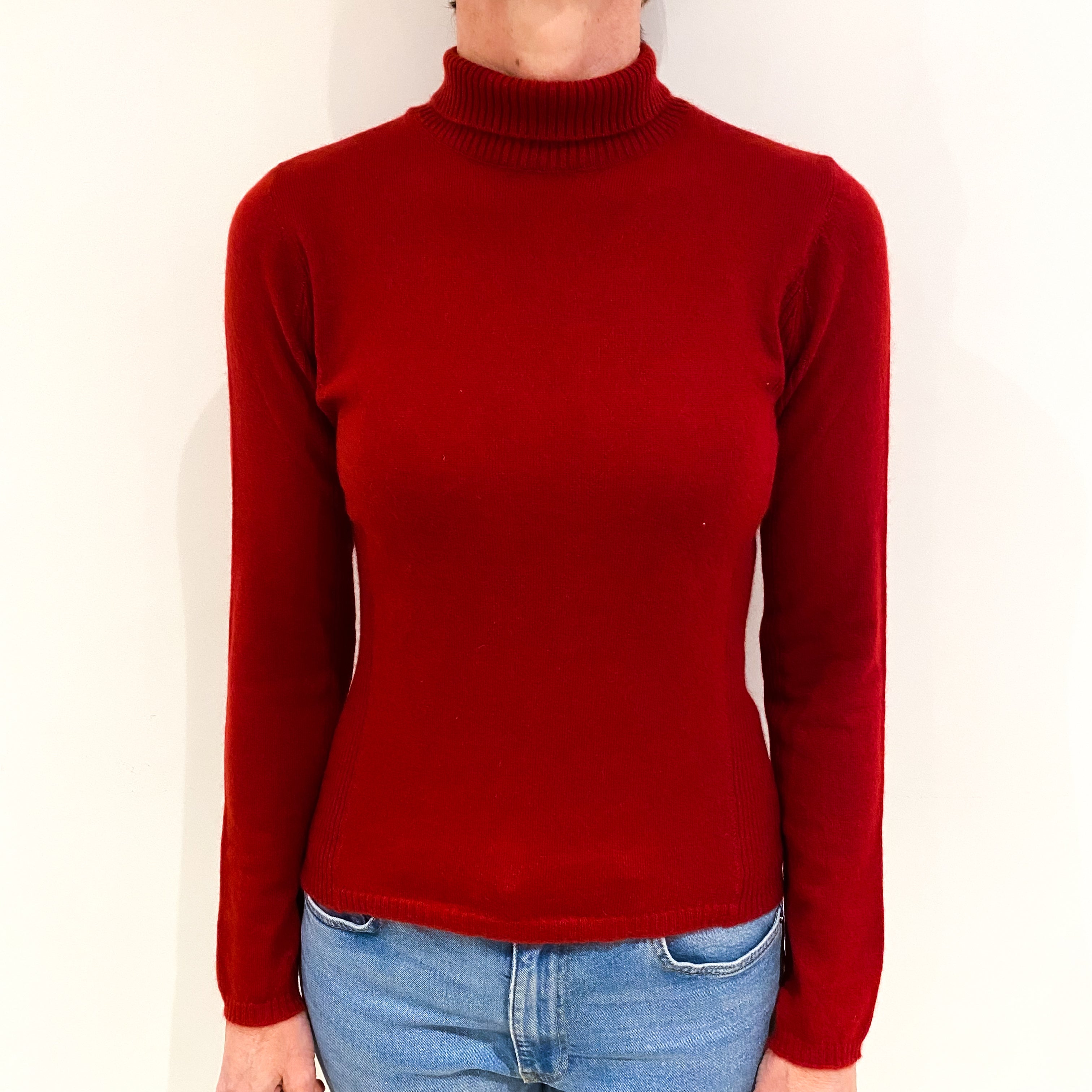 Crimson Red Cashmere Funnel Neck Jumper Small