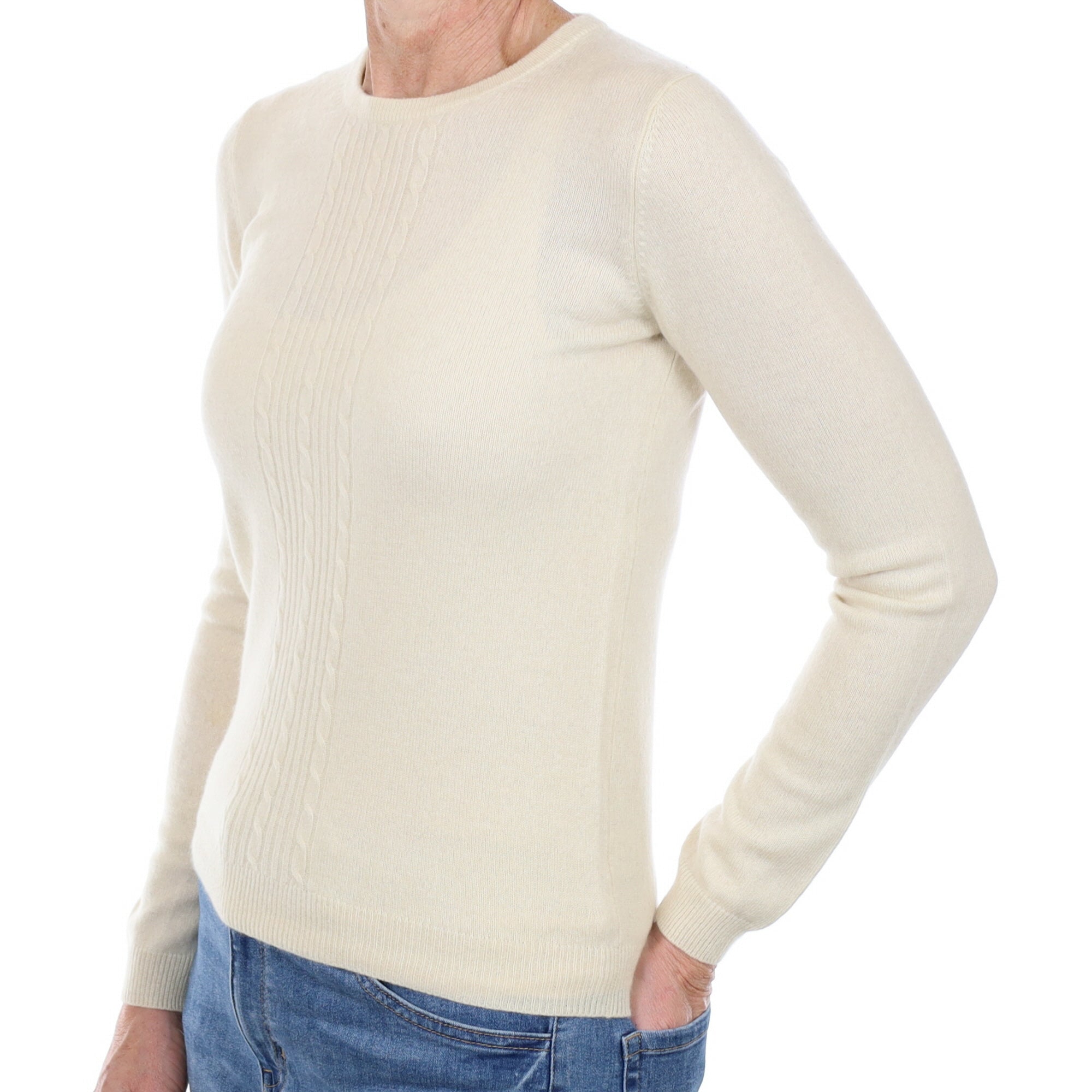 Vanilla Cream Cashmere Crew Neck Jumper Small