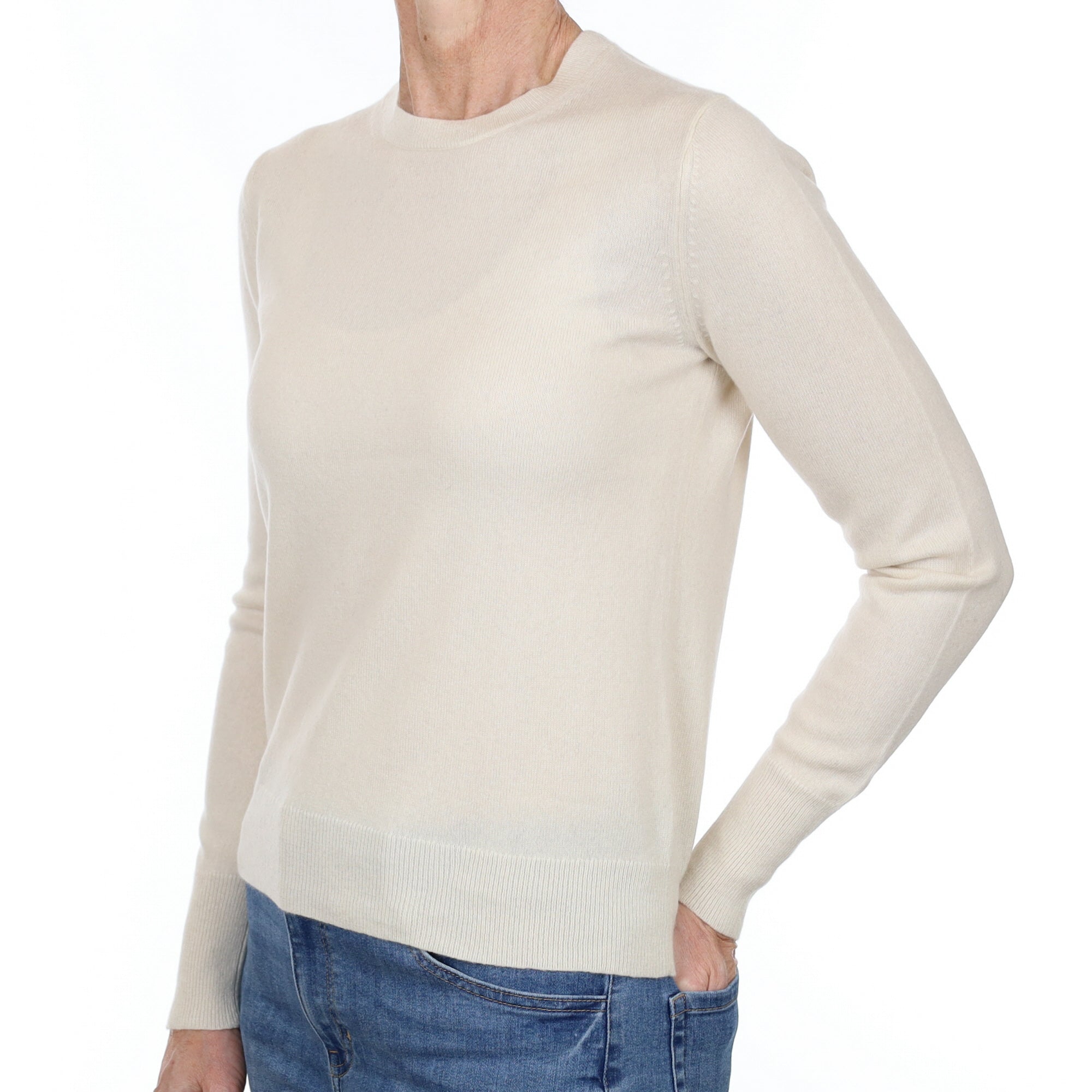 Vanilla Cream Cashmere Crew Neck Jumper Small