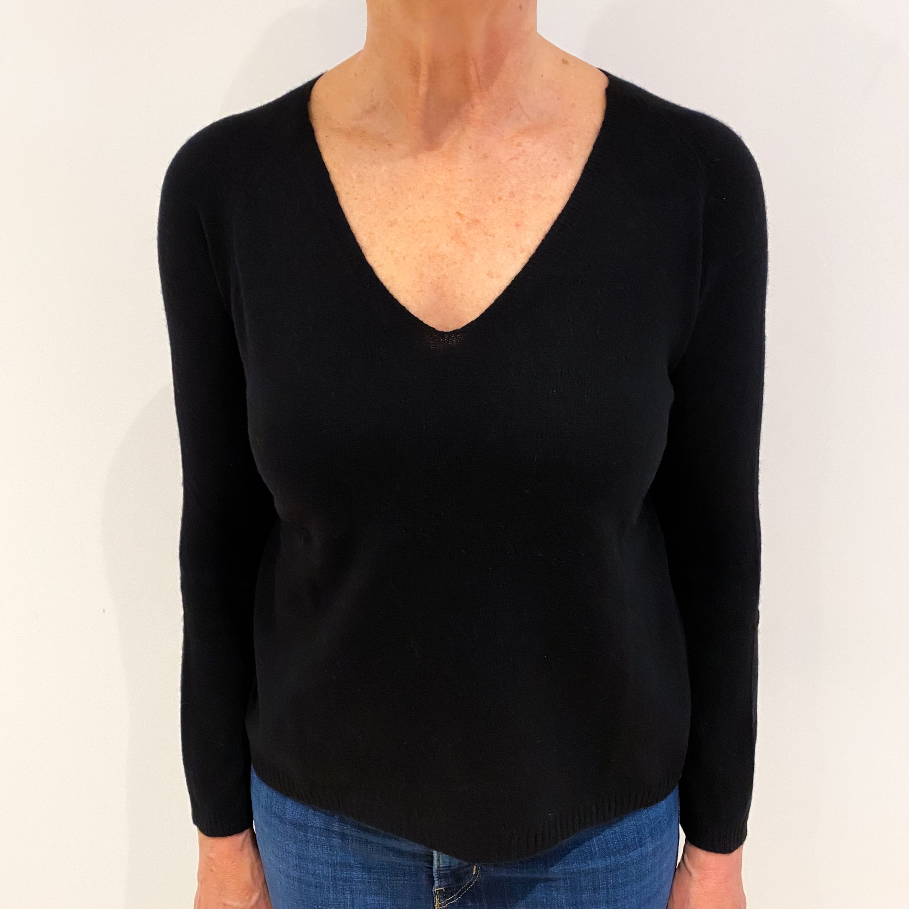 Black Cashmere V Neck Slouchy Jumper Medium