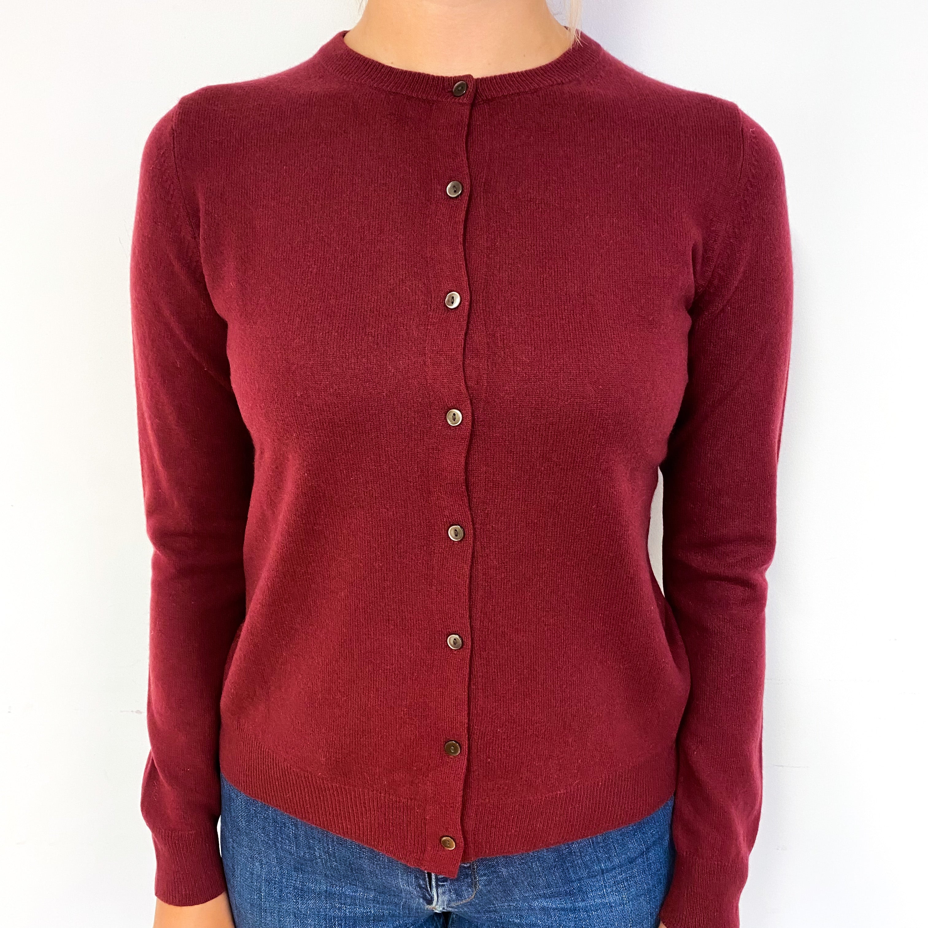 Maroon Red Cashmere Crew Neck Cardigan Small