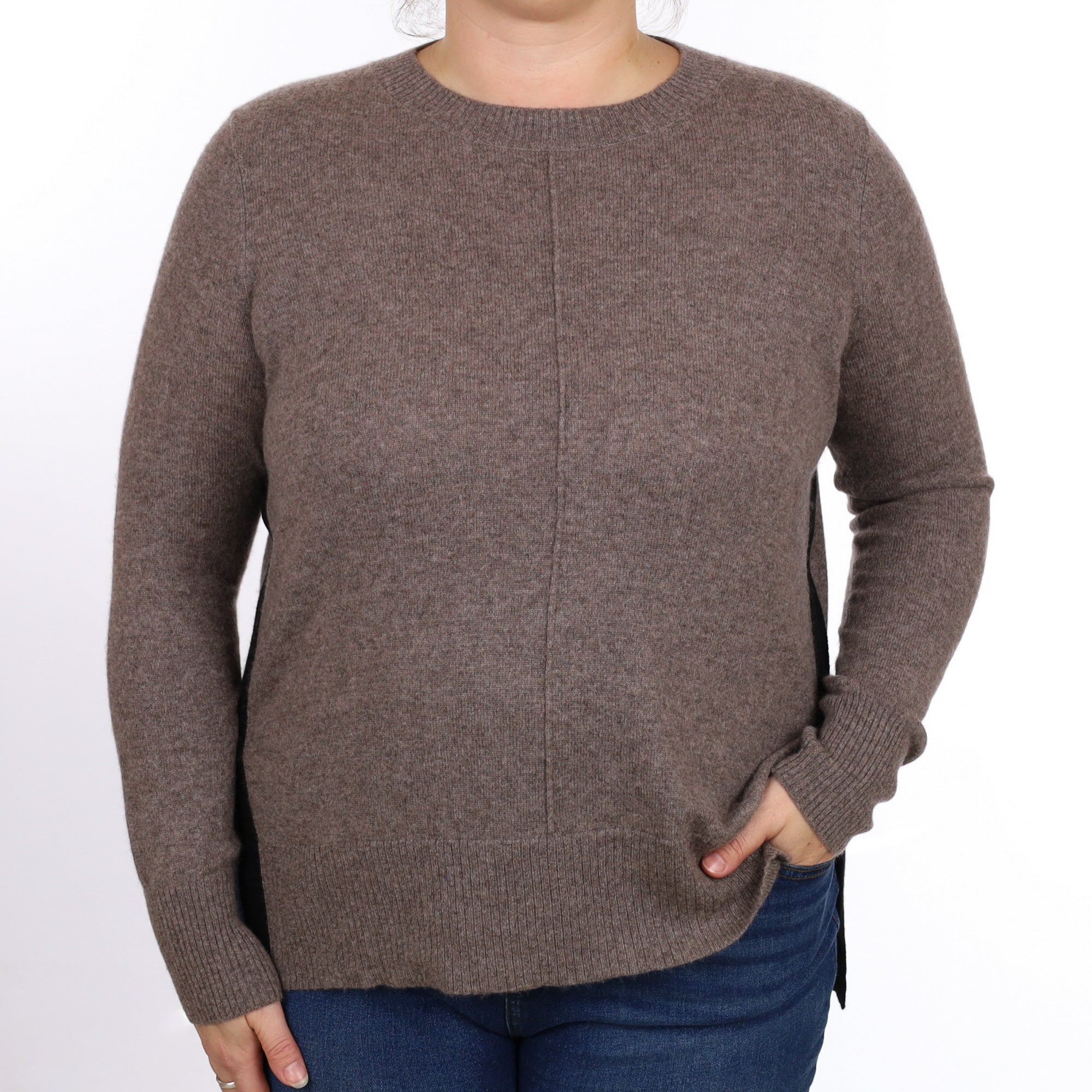 Mocha Brown Cashmere Crew Neck Jumper Large