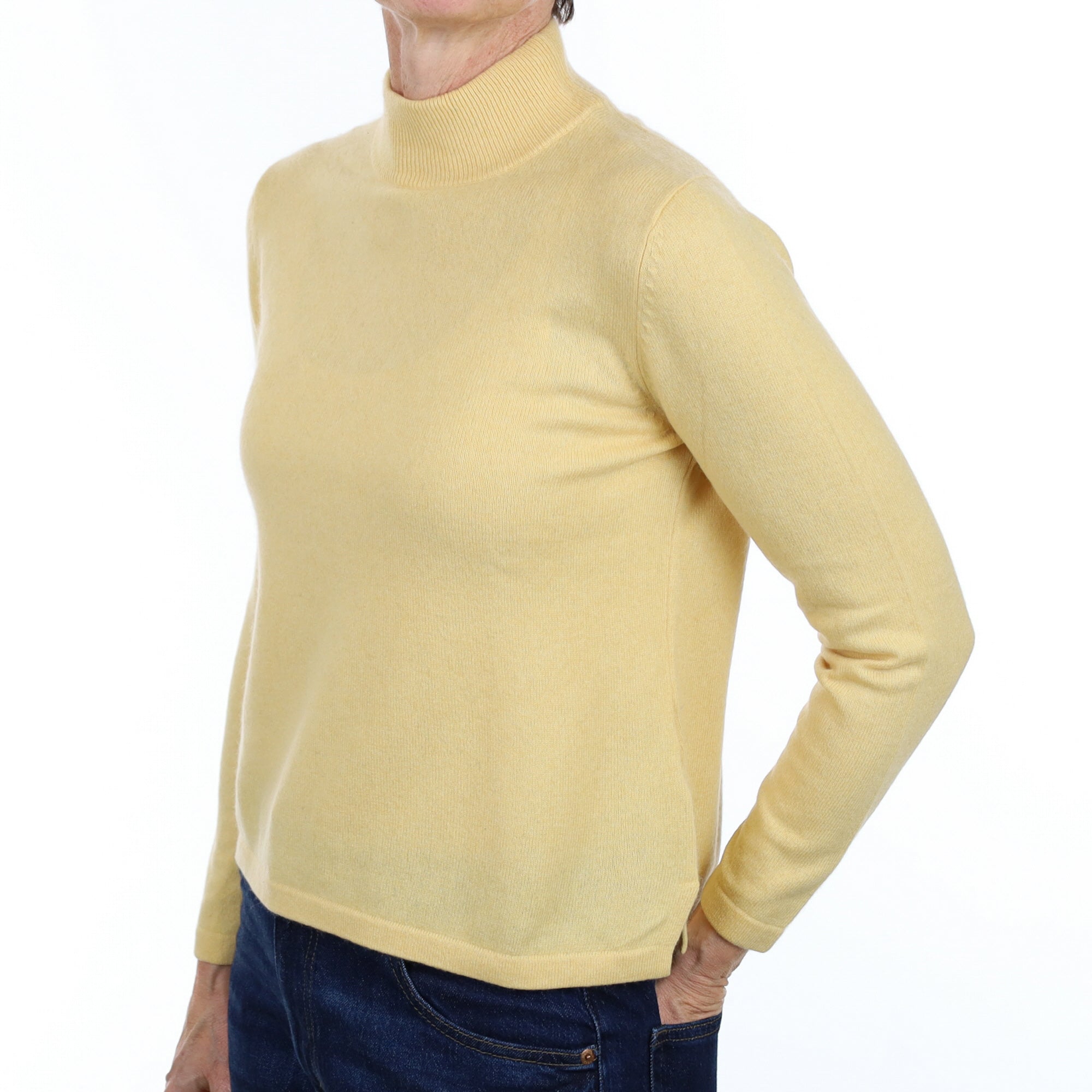 Custard Yellow Cashmere Turtle Neck Jumper Small