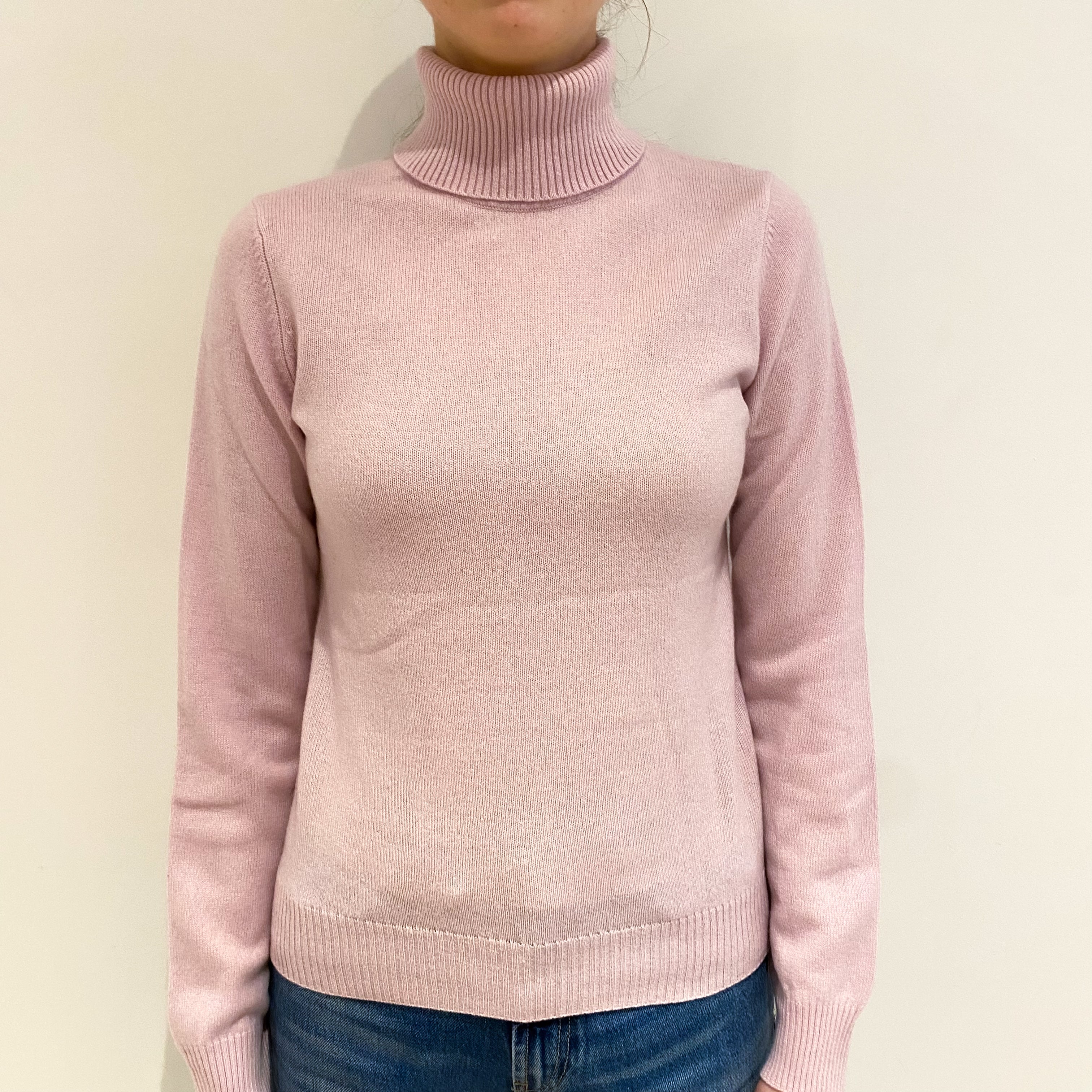 Pale Mauve Pink Cashmere Polo Neck Jumper Extra Small