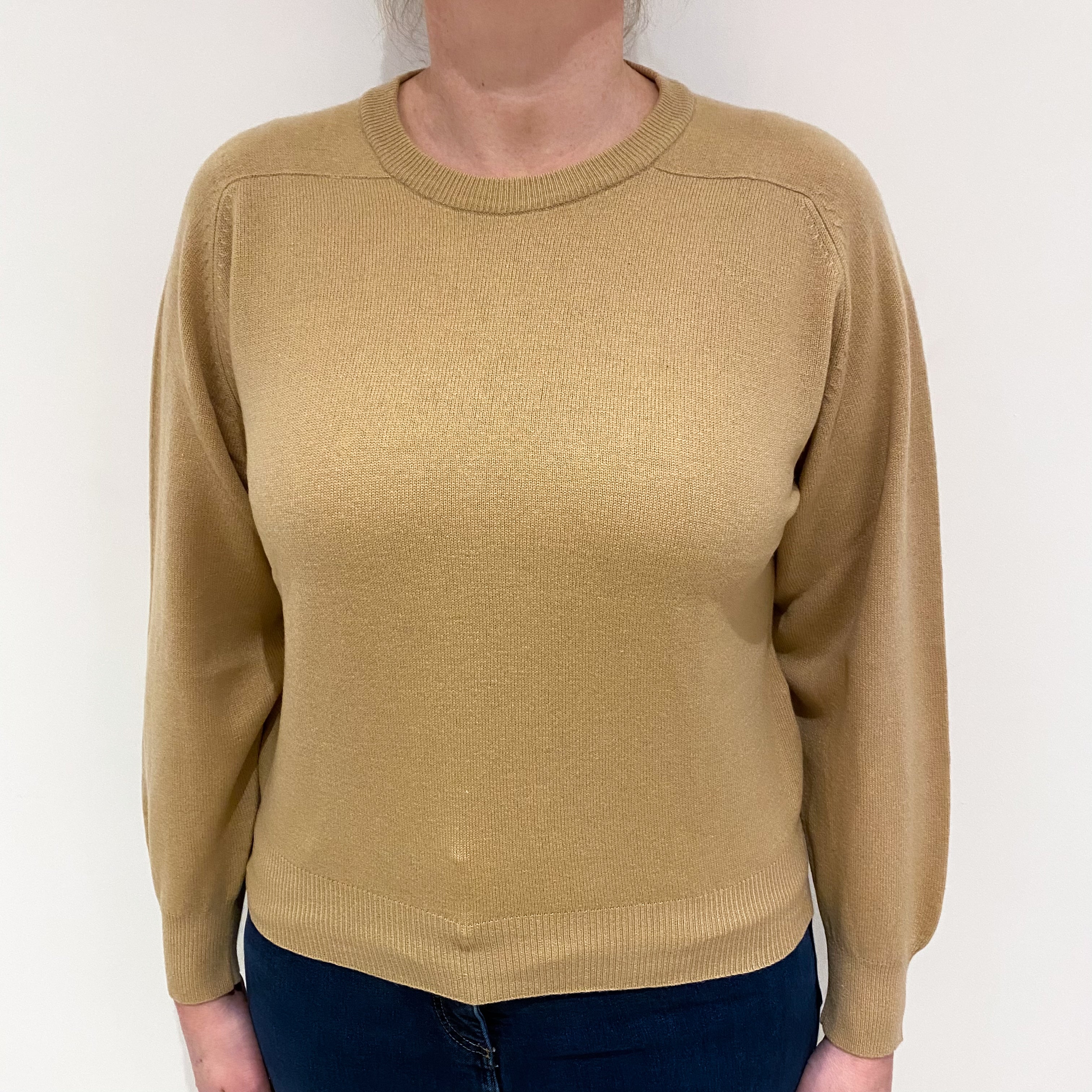 Camel Brown Cashmere Crew Neck Jumper Large