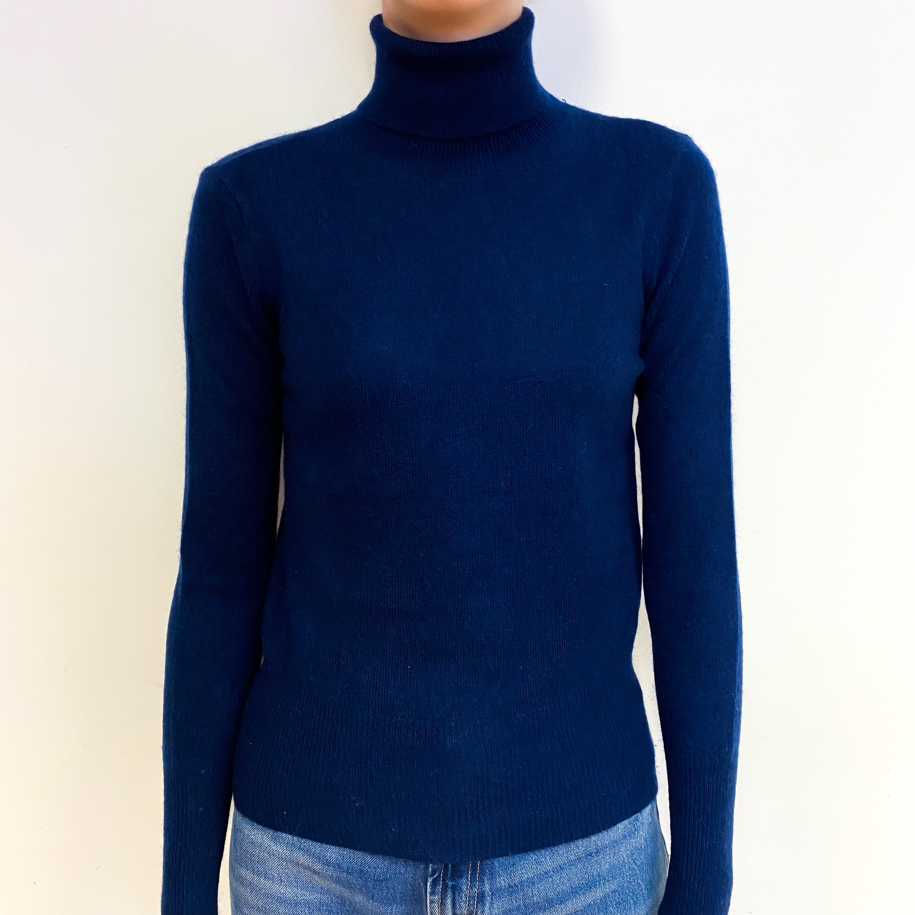 Navy Blue Cashmere Polo Neck Jumper Extra Small