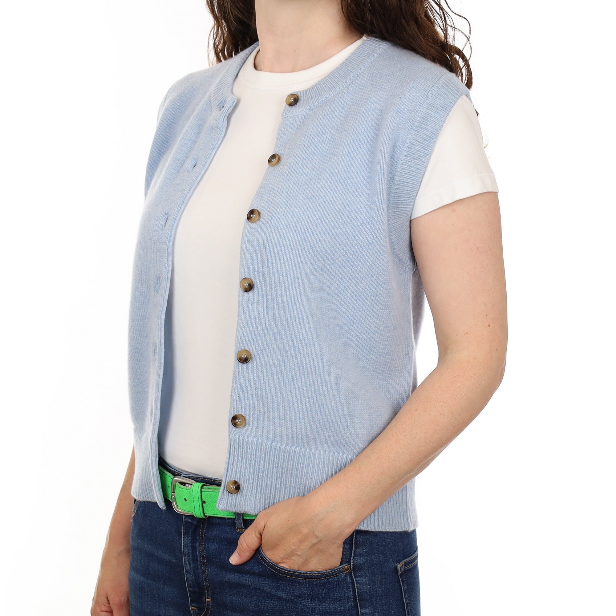 Brand New Baby Blue Luxury Cashmere Crew Neck Waistcoat Small UK 8-10