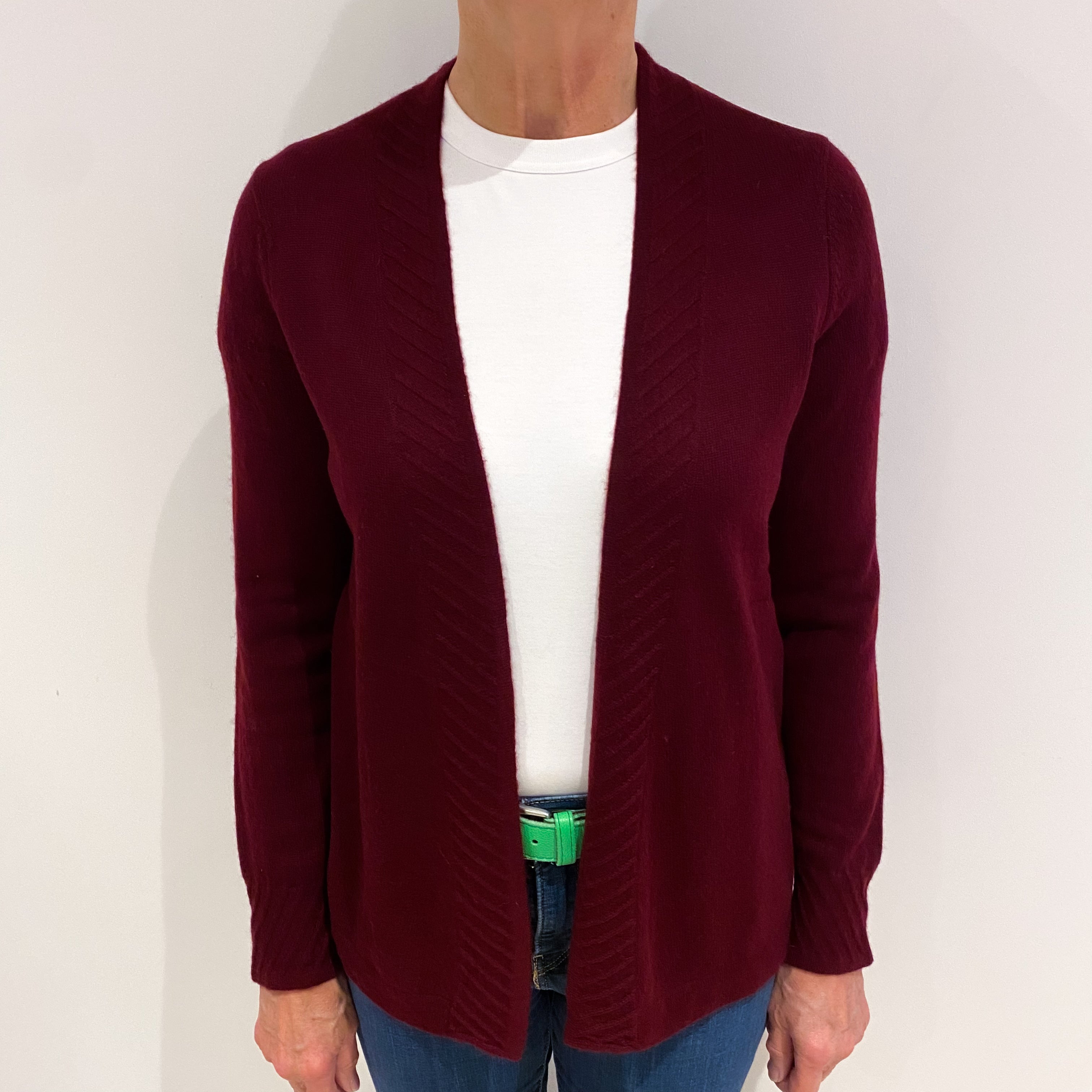 Burgundy Red Cashmere Edge to Edge Cardigan Medium