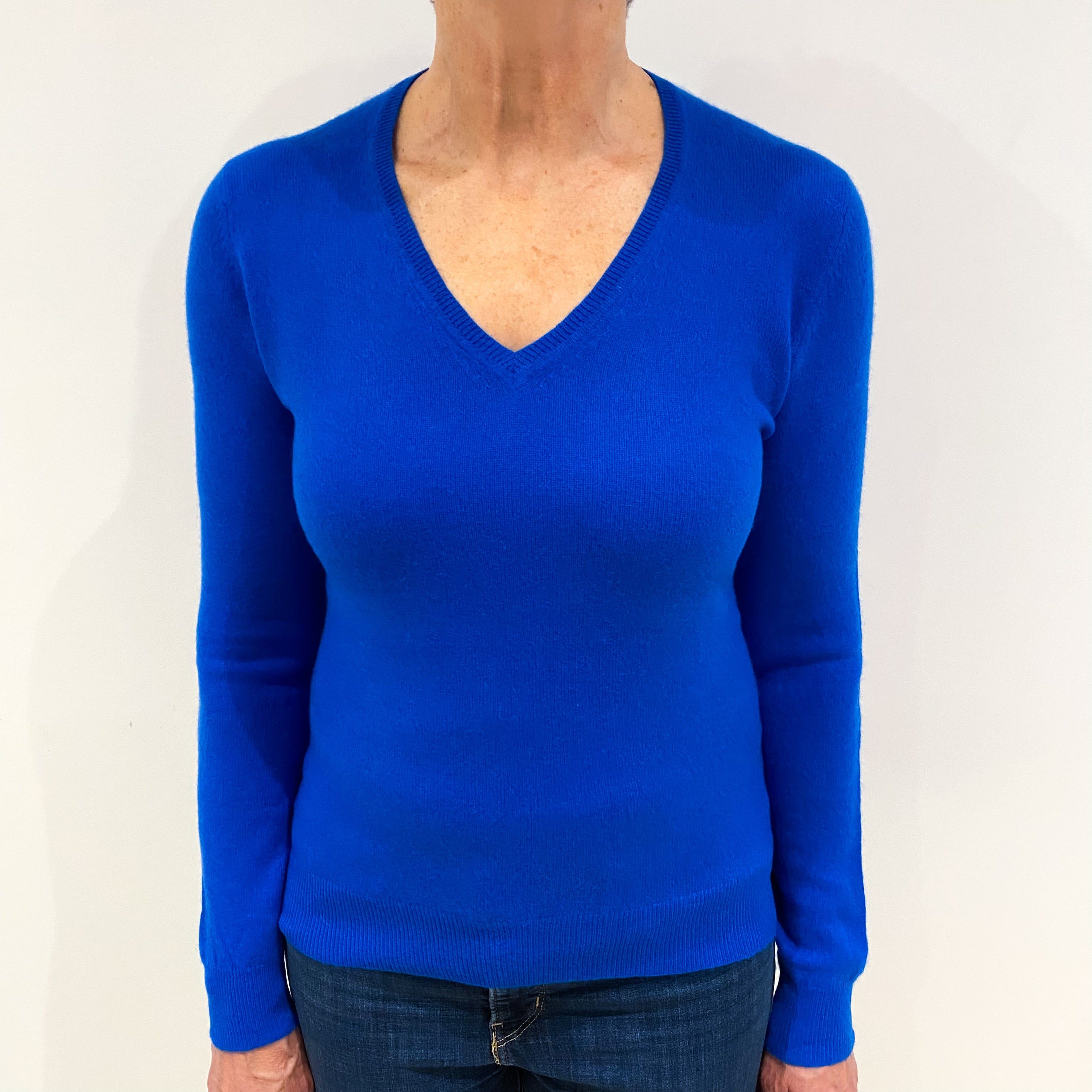 Electric Blue Cashmere V Neck Jumper Medium