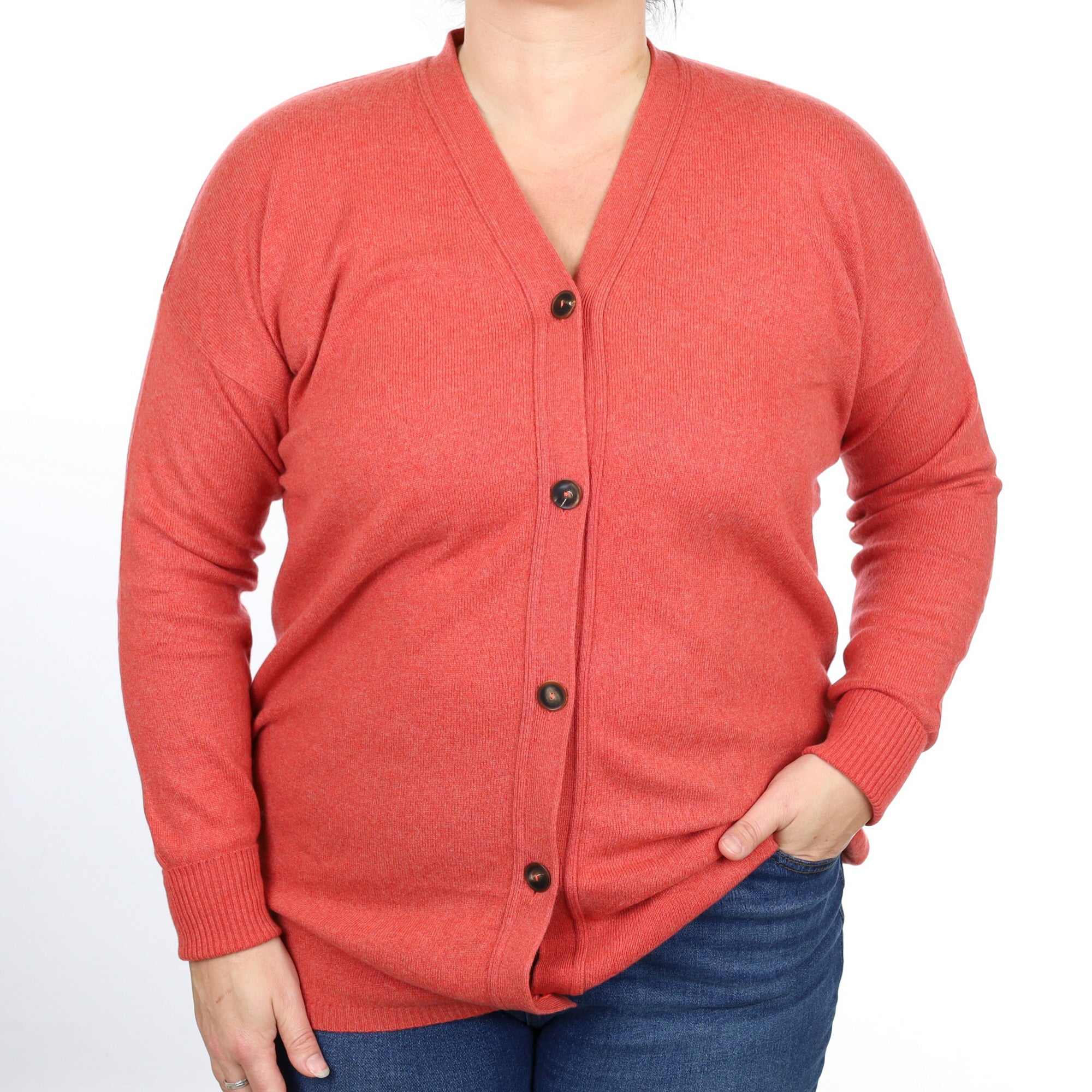 Watermelon Pink Cashmere Longline V Neck Cardigan Large