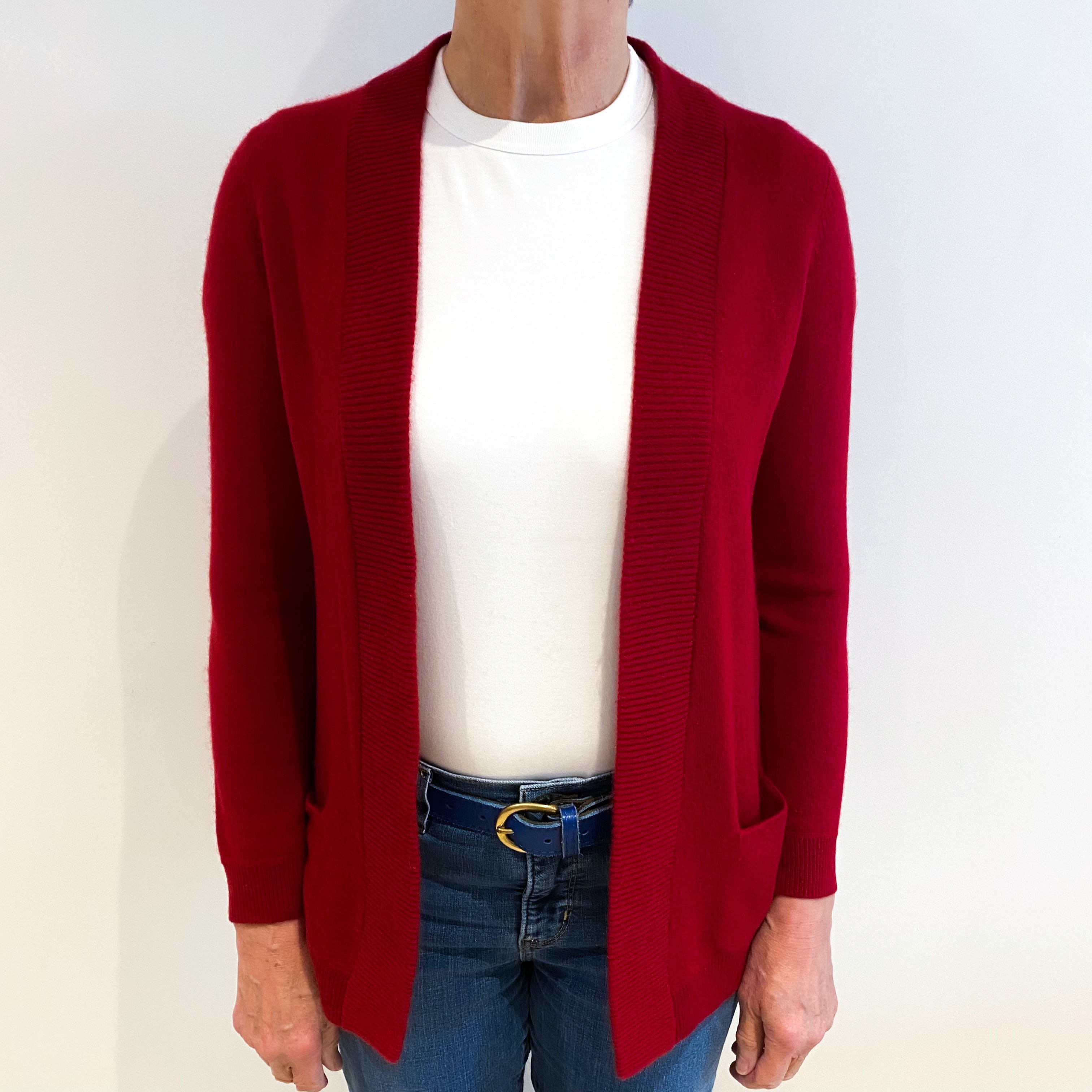 Post Box Red Cashmere Edge To Edge Cardigan Medium