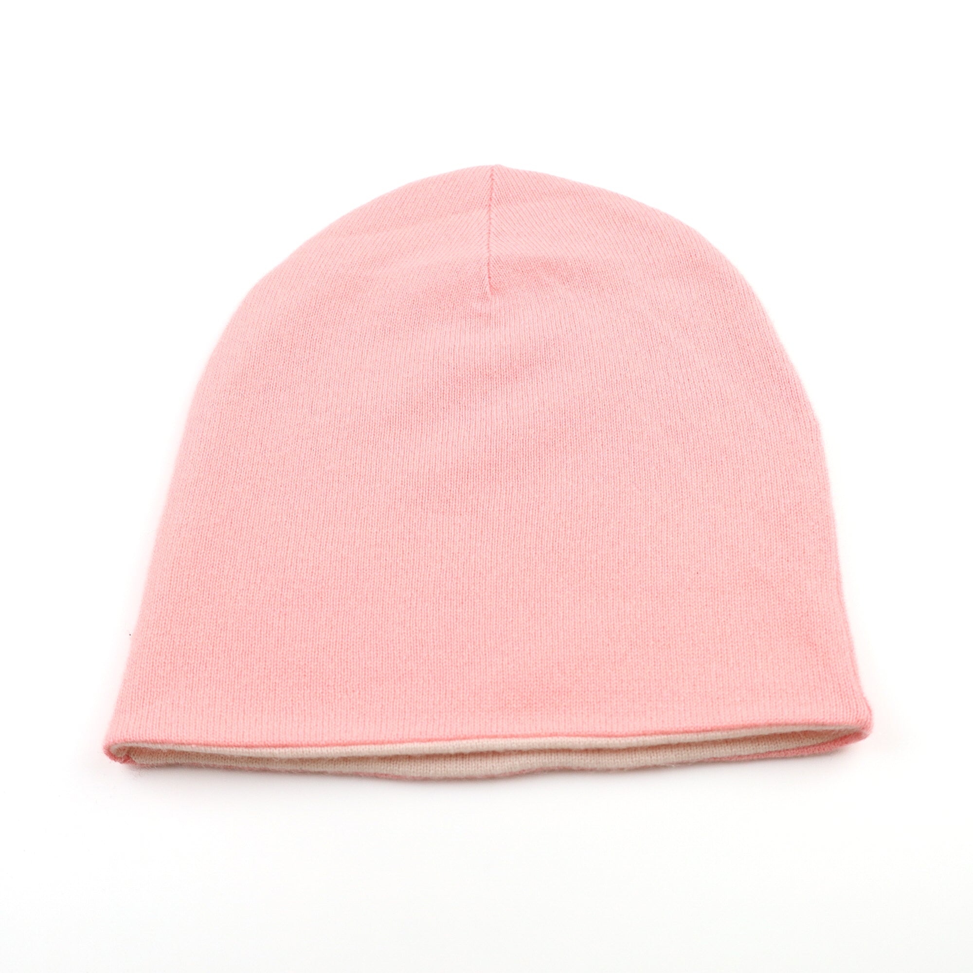 Salmon and Soft Pink Reversible Cashmere Beanie Hat