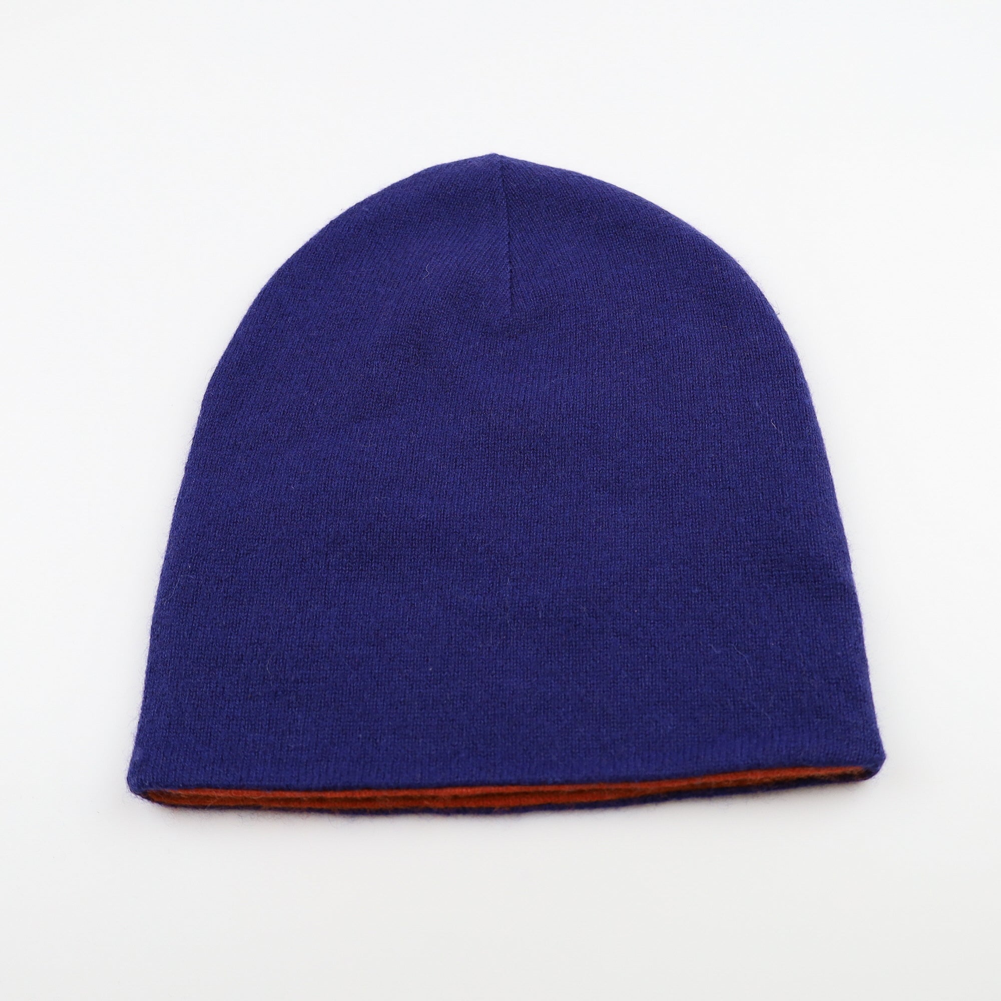 Midnight Blue and Orange Reversible Cashmere Beanie Hat