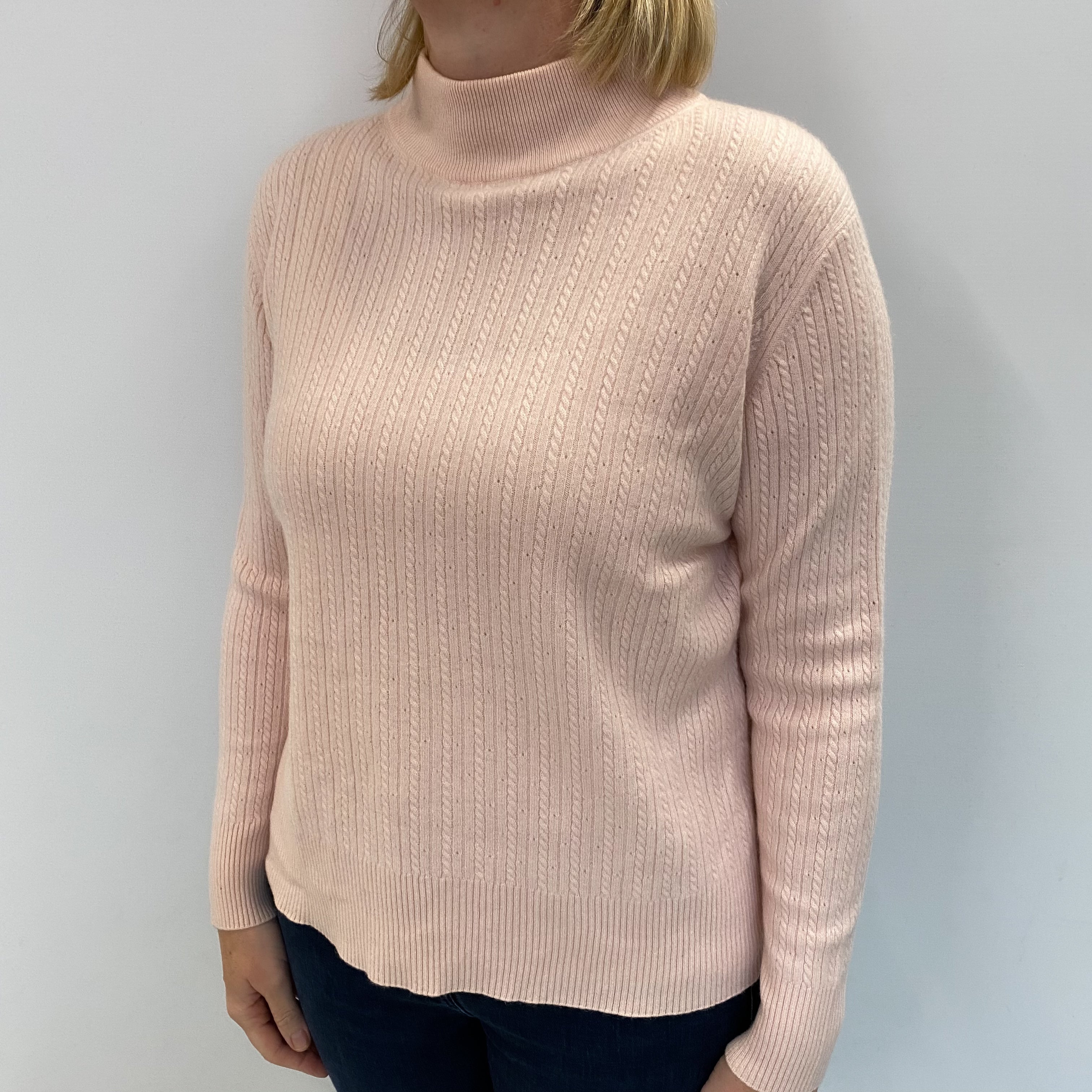 Shell Pink Cashmere Polo Neck Jumper Large