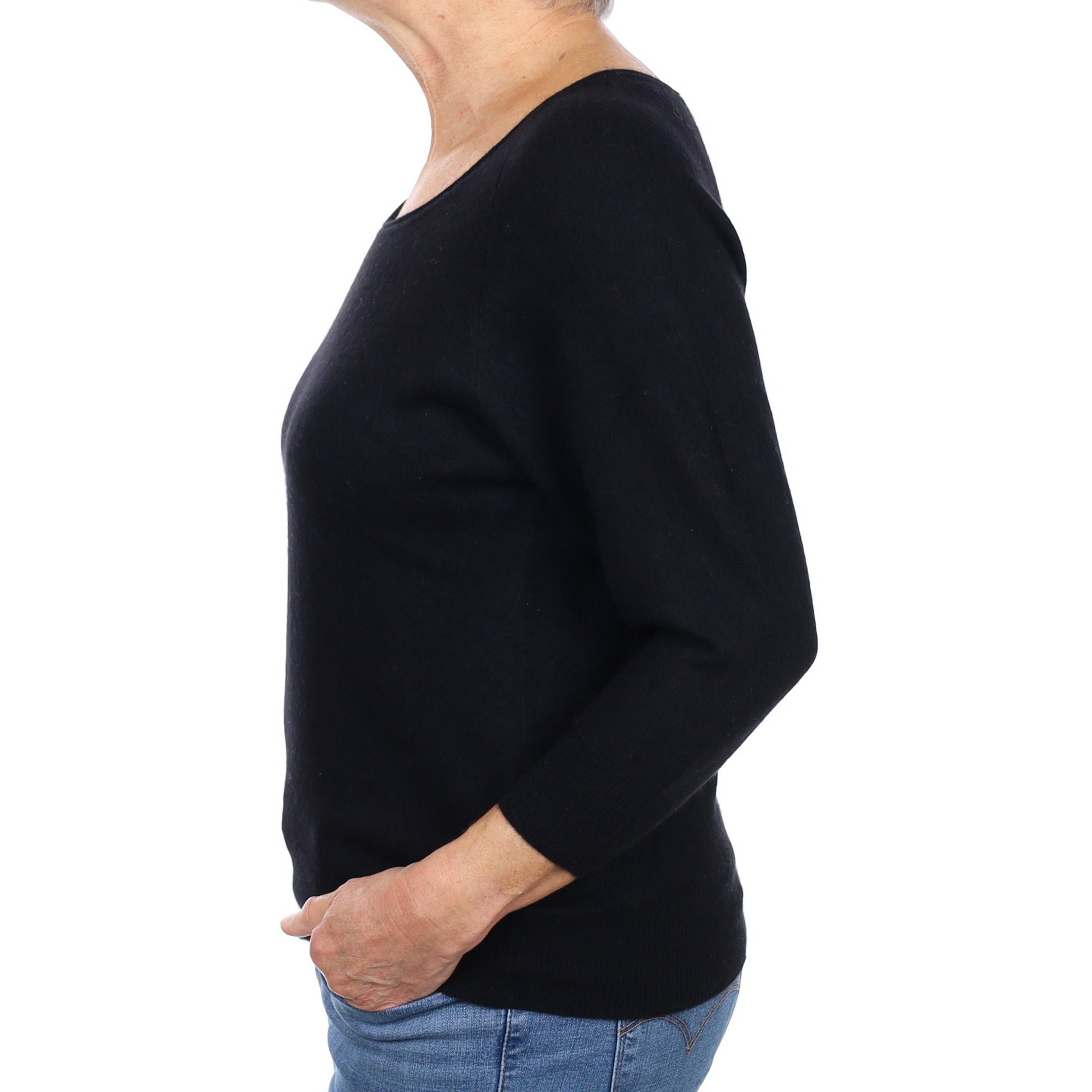 Black Cashmere 3/4 Sleeve Scoop Neck Jumper Medium