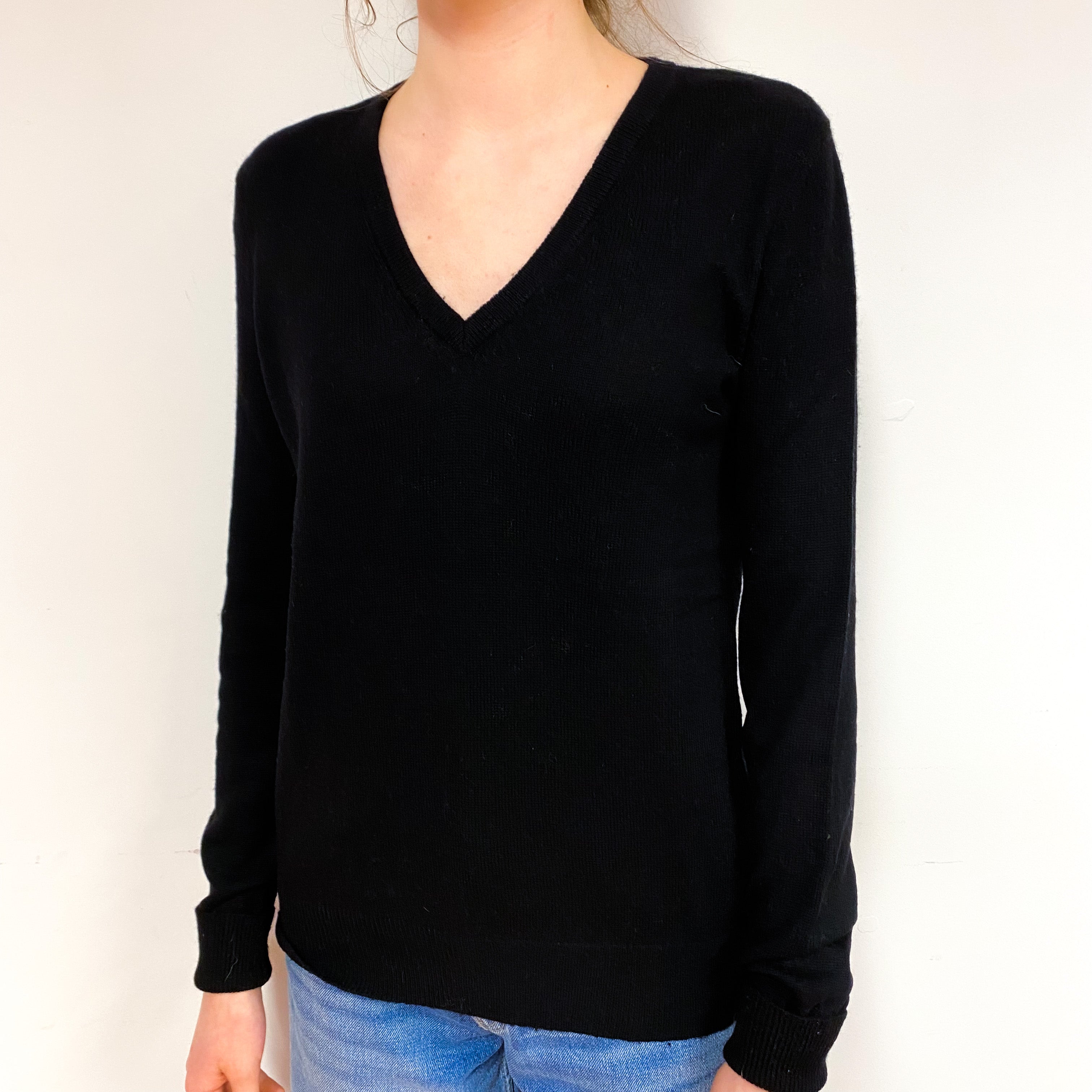 Black Cashmere V-Neck Jumper Extra Small