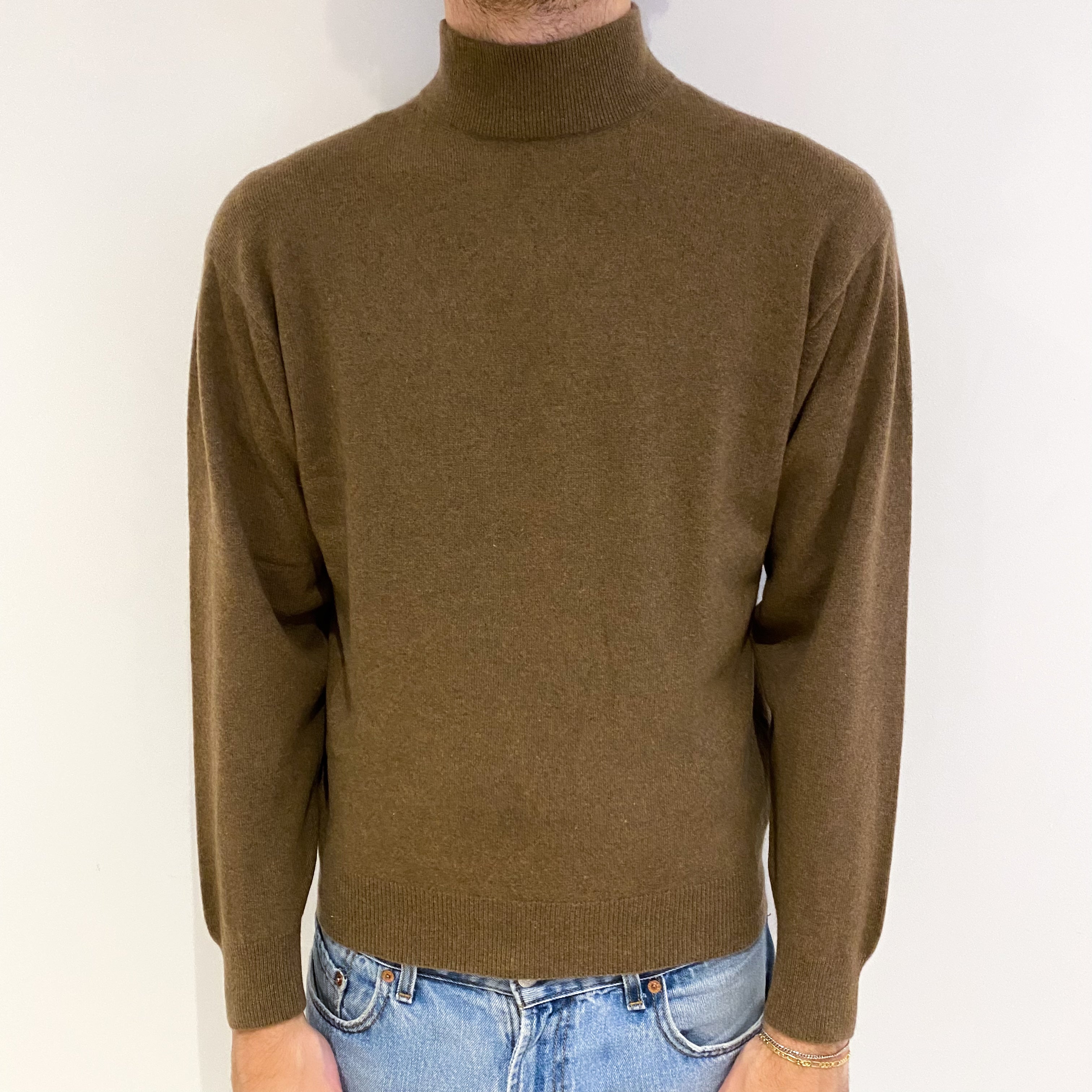Men's Russet Brown Cashmere Turtle Neck Jumper Medium