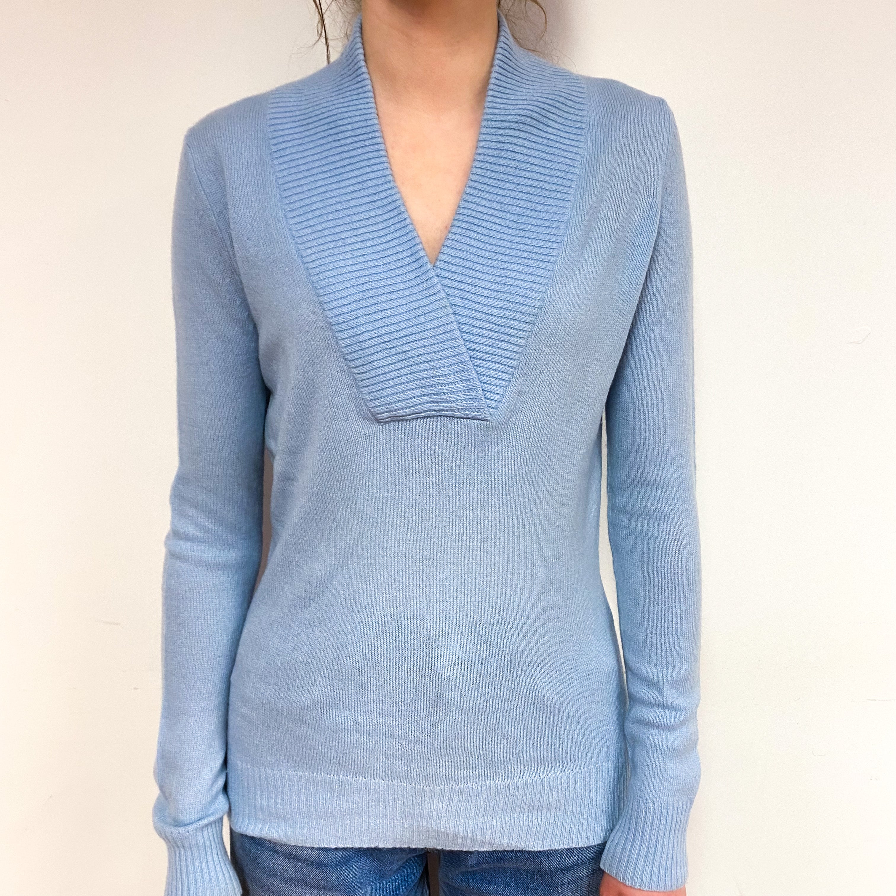 Opal Blue Cashmere V-Neck Jumper Extra Small