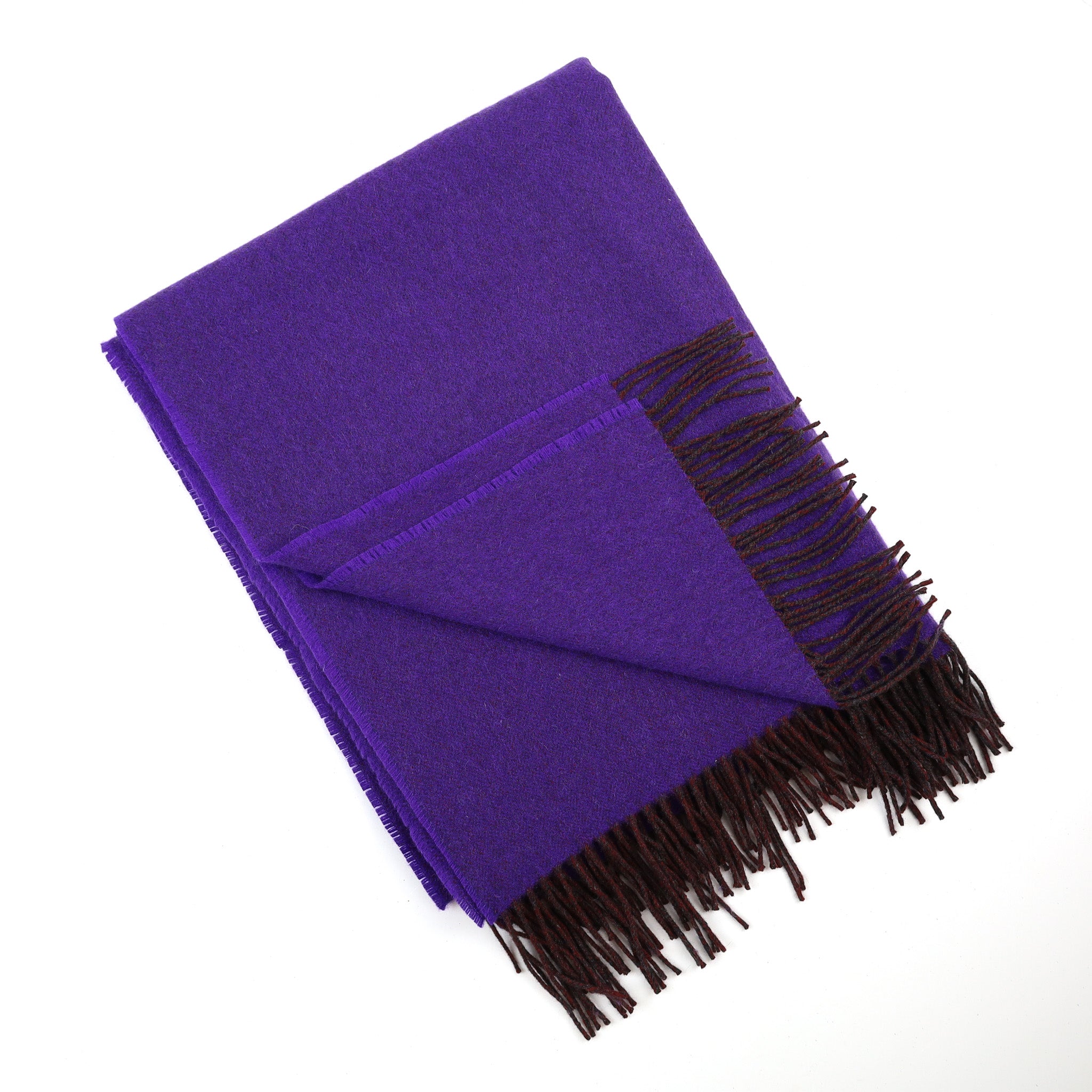 Brand New English Regal Purple and Cedar Brown Marl Luxury Woven Cashmere Blanket