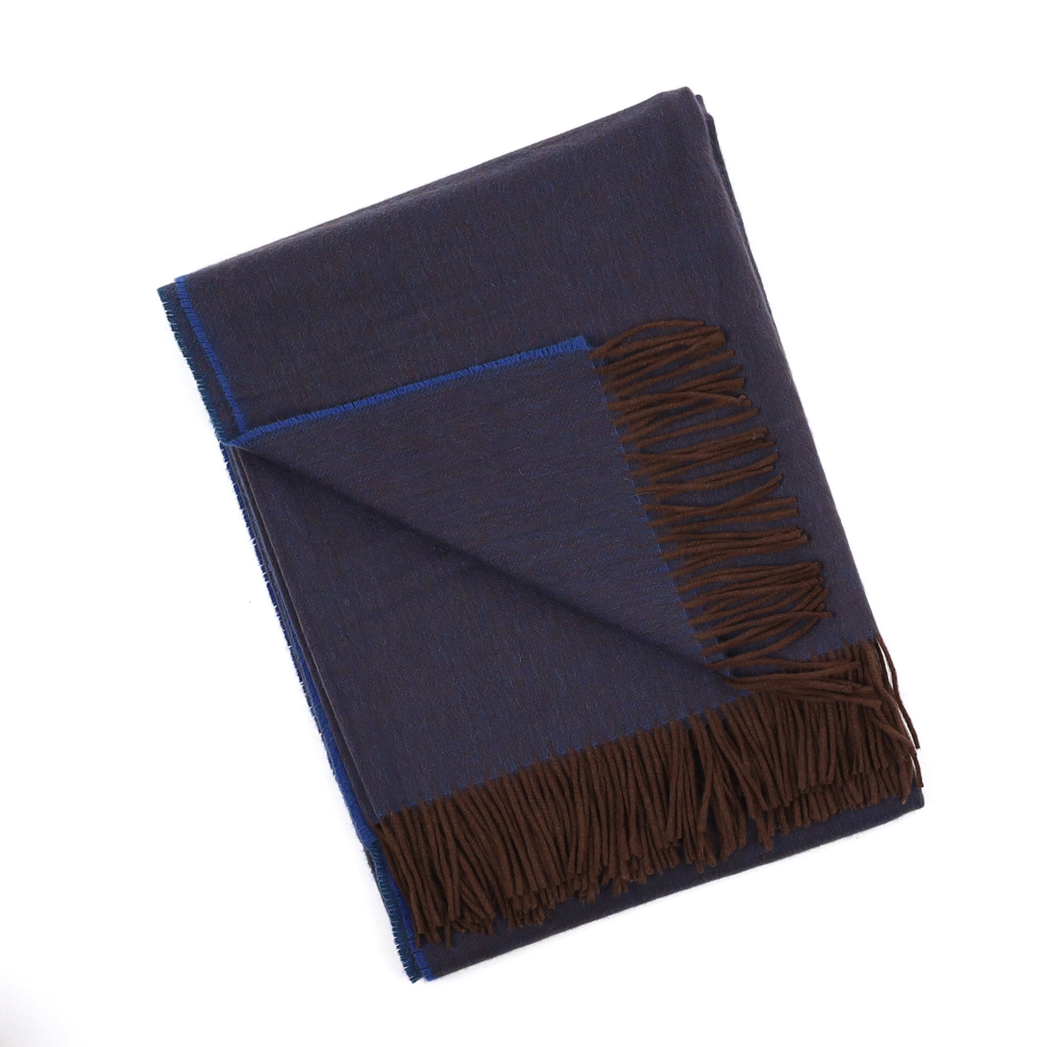 Brand New English Petrol Blue and Chocolate Marl Luxury Woven Cashmere Blanket