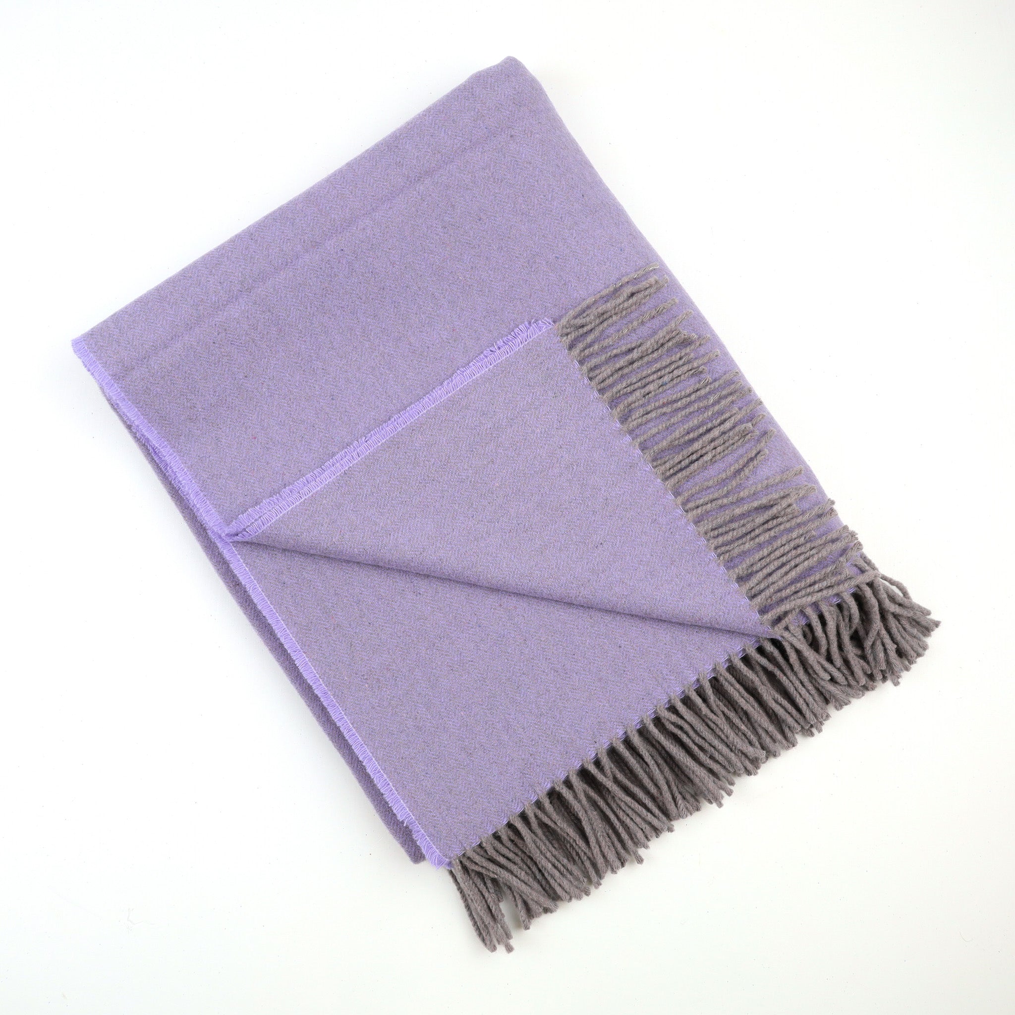 Brand New English Pale Lavender and Grey Herringbone Luxury Woven Cashmere Blanket