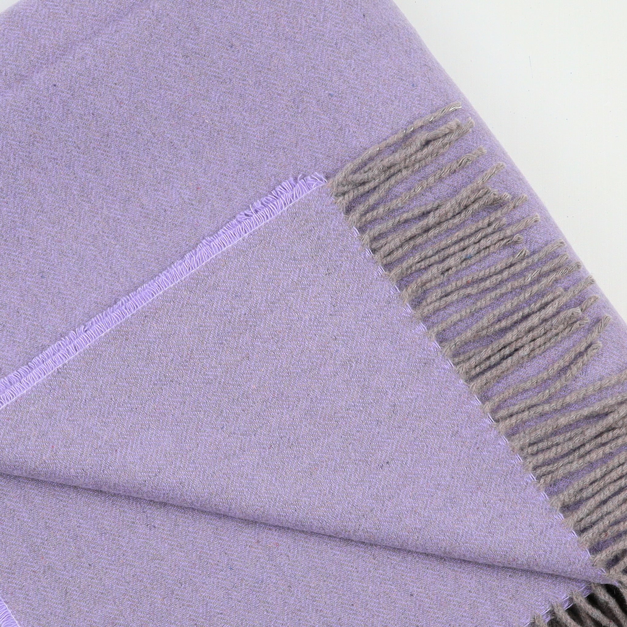 Brand New English Pale Lavender and Grey Herringbone Luxury Woven Cashmere Blanket