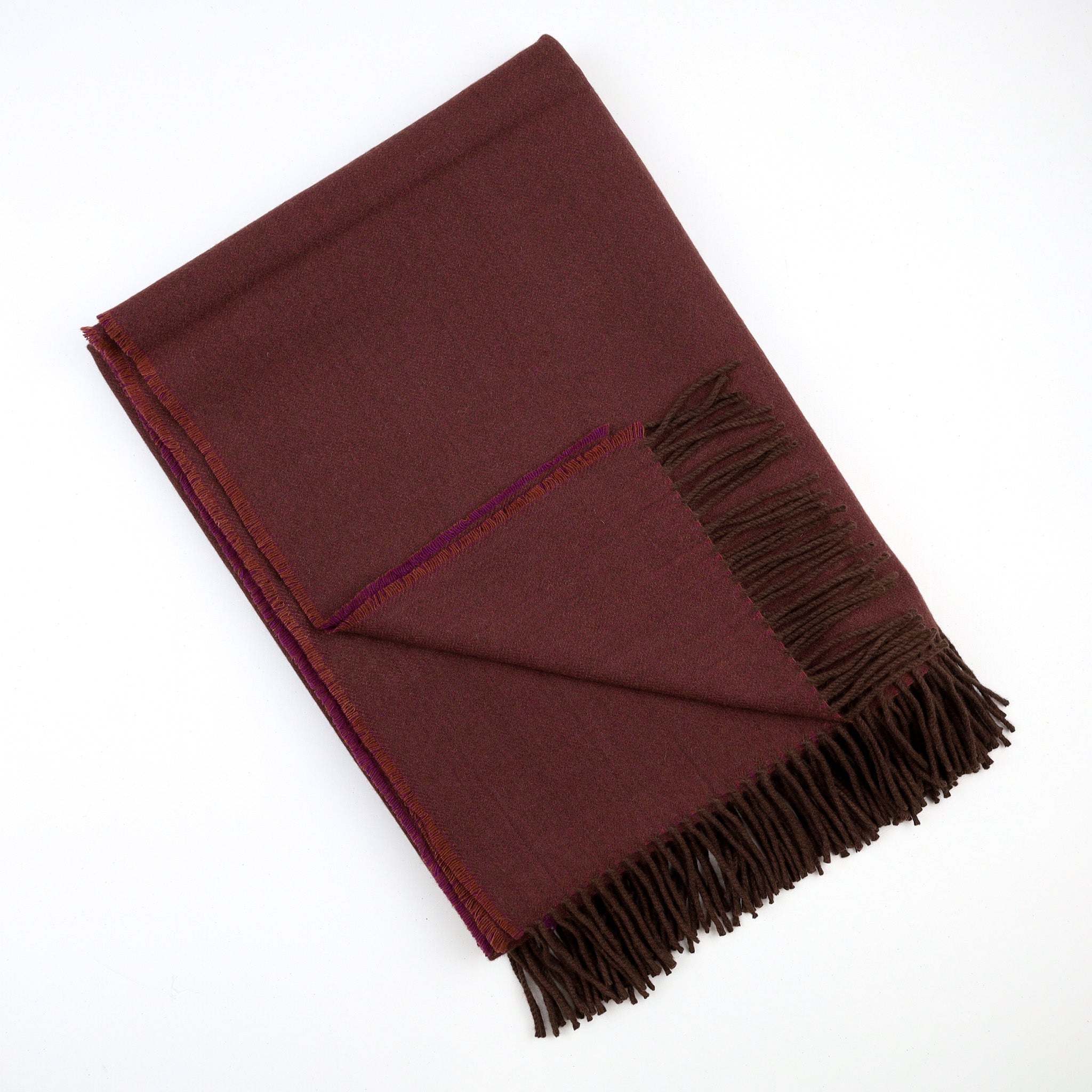 Brand New English Mulberry and Chocolate Brown Marl Luxury Woven Cashmere Blanket