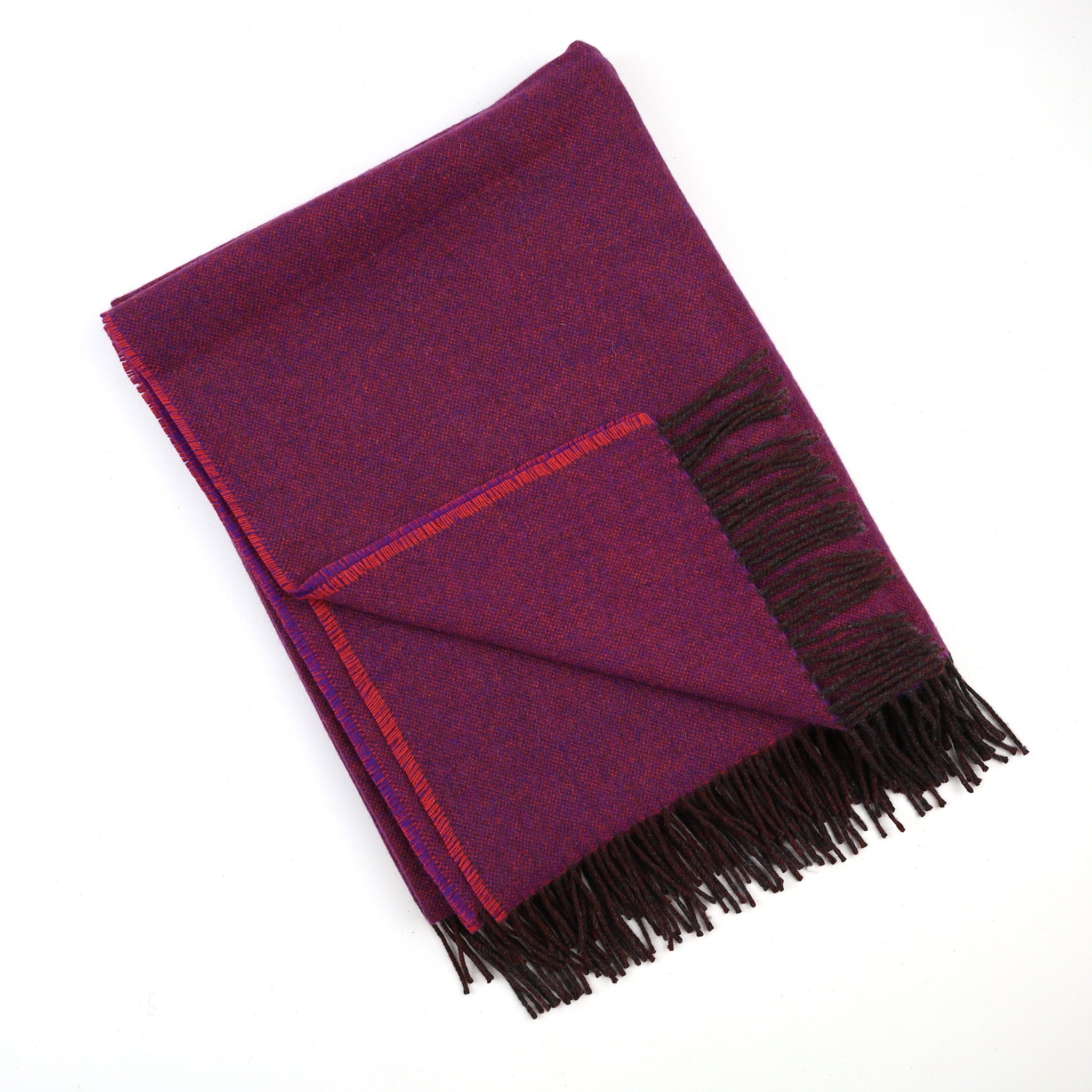 Brand New English Ultra Violet and Cherry Pink Marl Luxury Woven Cashmere Blanket