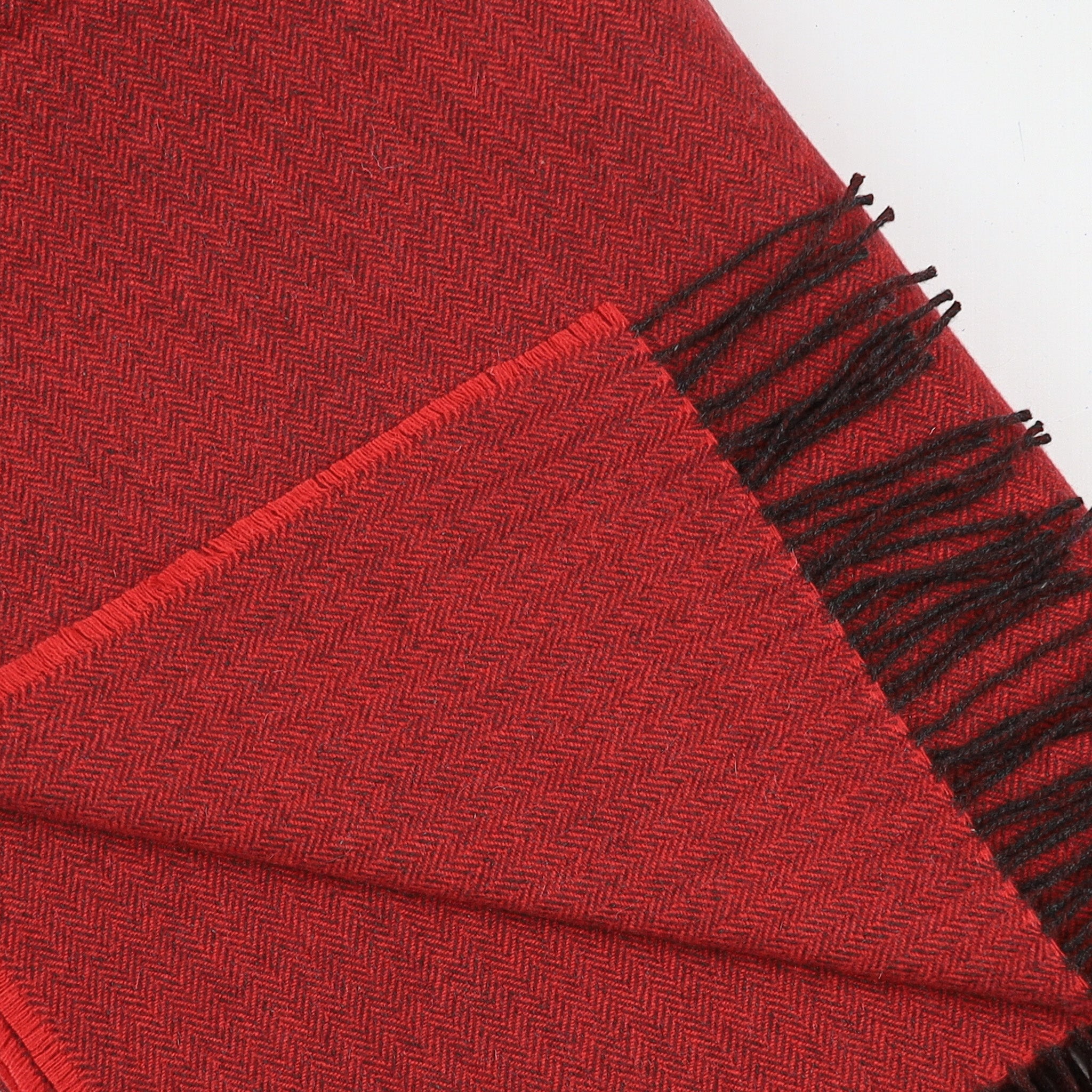 Brand New English Vermillion Red and Cedar Brown Herringbone Luxury Woven Cashmere Blanket