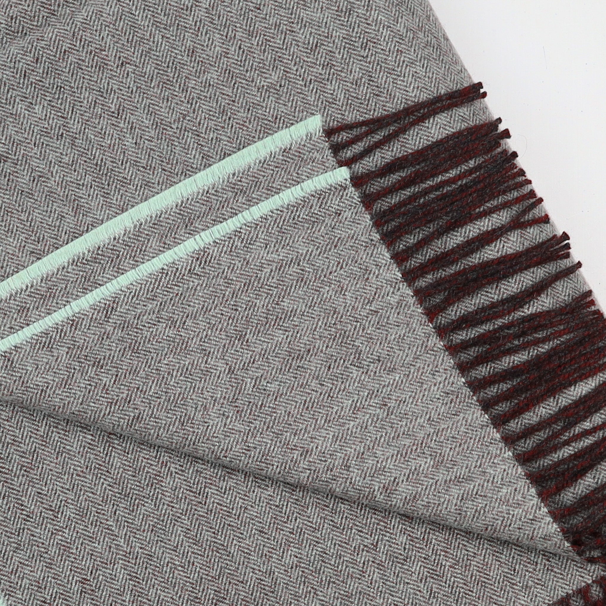 Brand New English Mint Green and Cedar Brown Herringbone Luxury Woven Cashmere Blanket