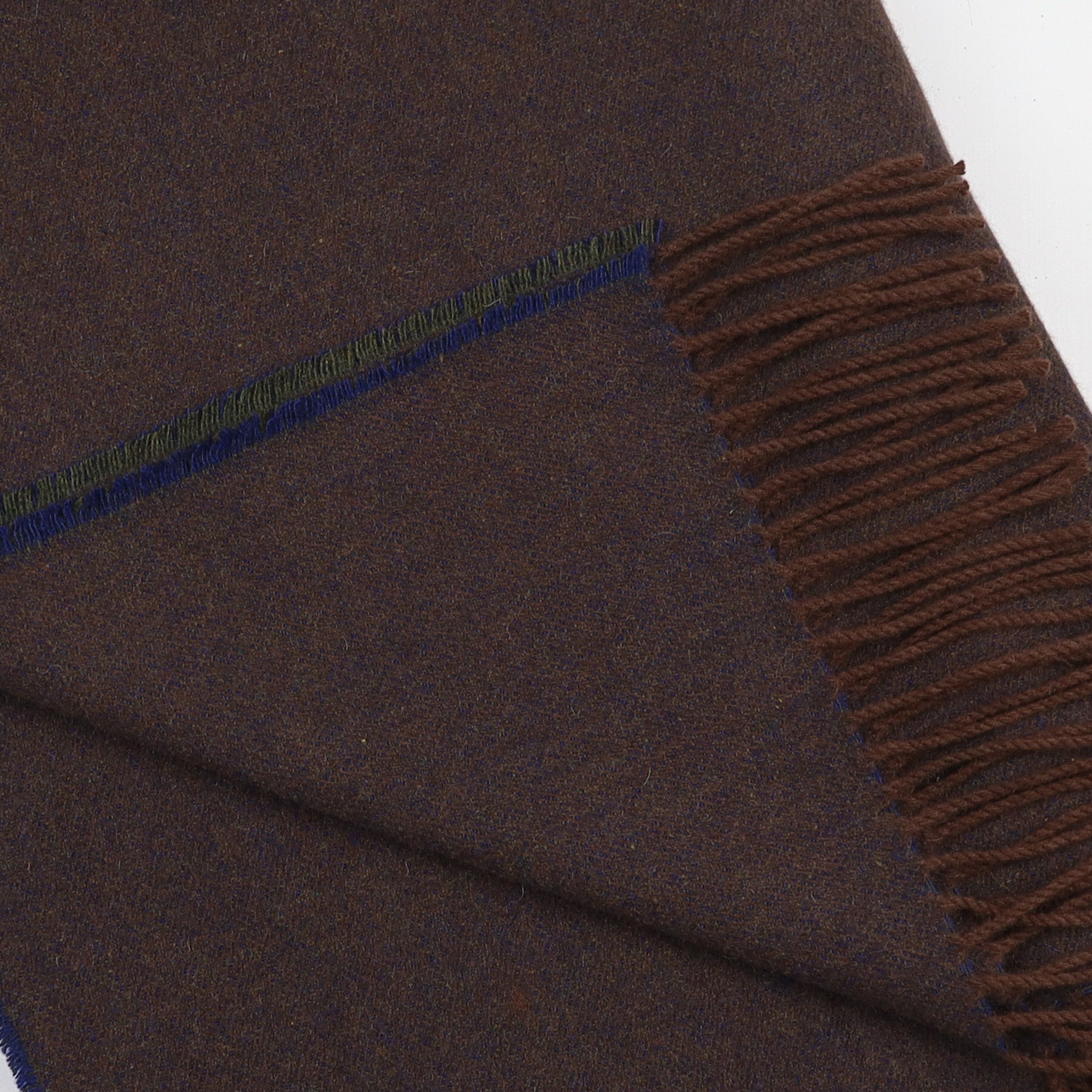 Brand New English Ocean Blue and Chocolate Brown Marl Luxury Woven Cashmere Blanket